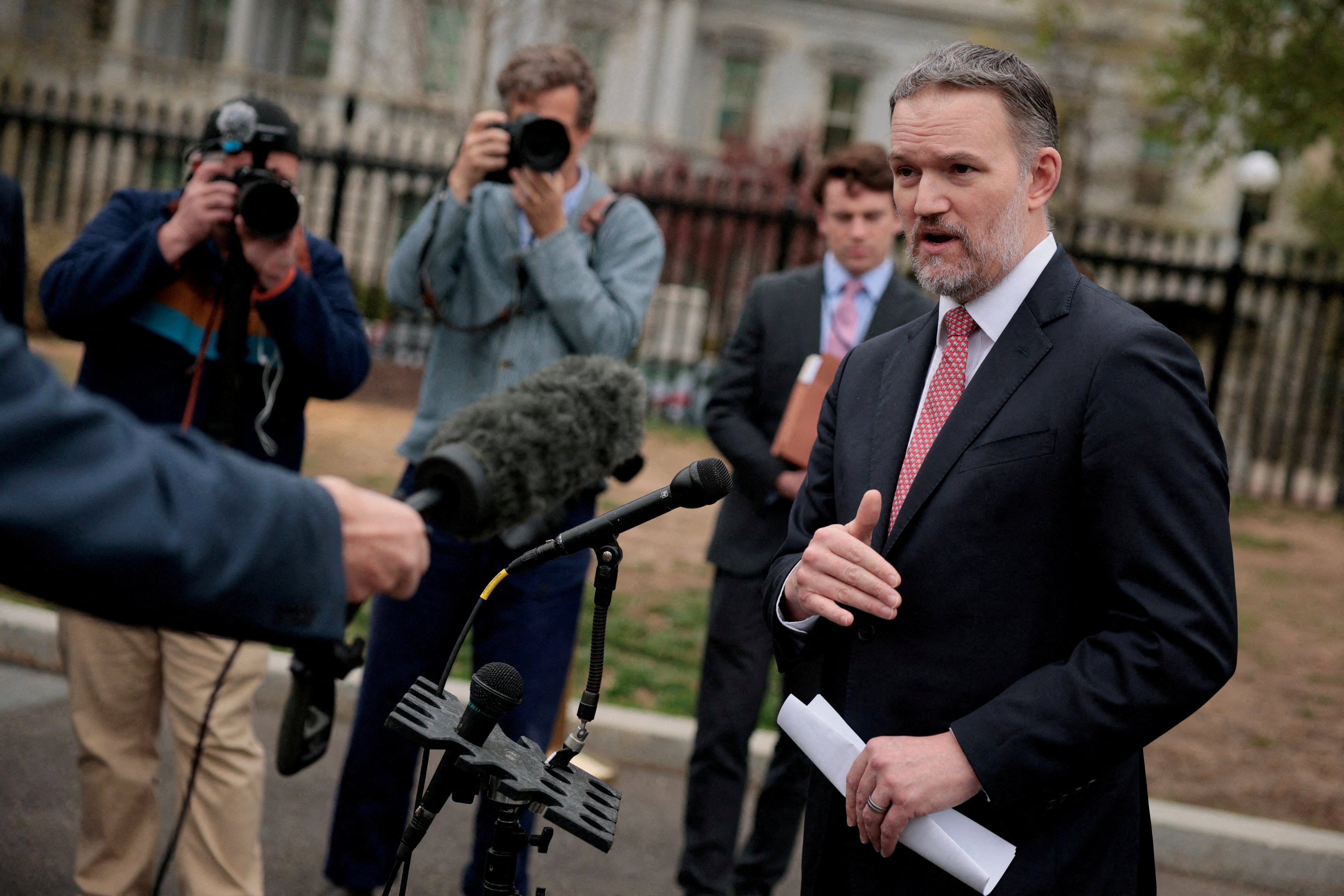 US Trade Representative Jamieson Greer speaks with reporters at the White House in April Greer called the Brazil action “quite nuanced” because of the broad exemptions. Photo: Reuters