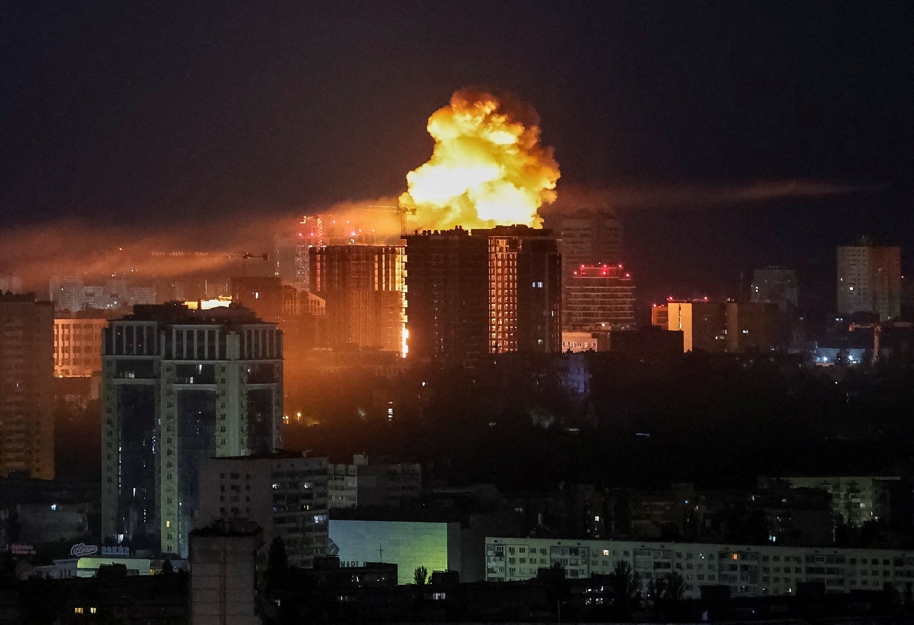 The boom of explosions echoed through most of the night and into the early morning in Kyiv. Photo: Reuters