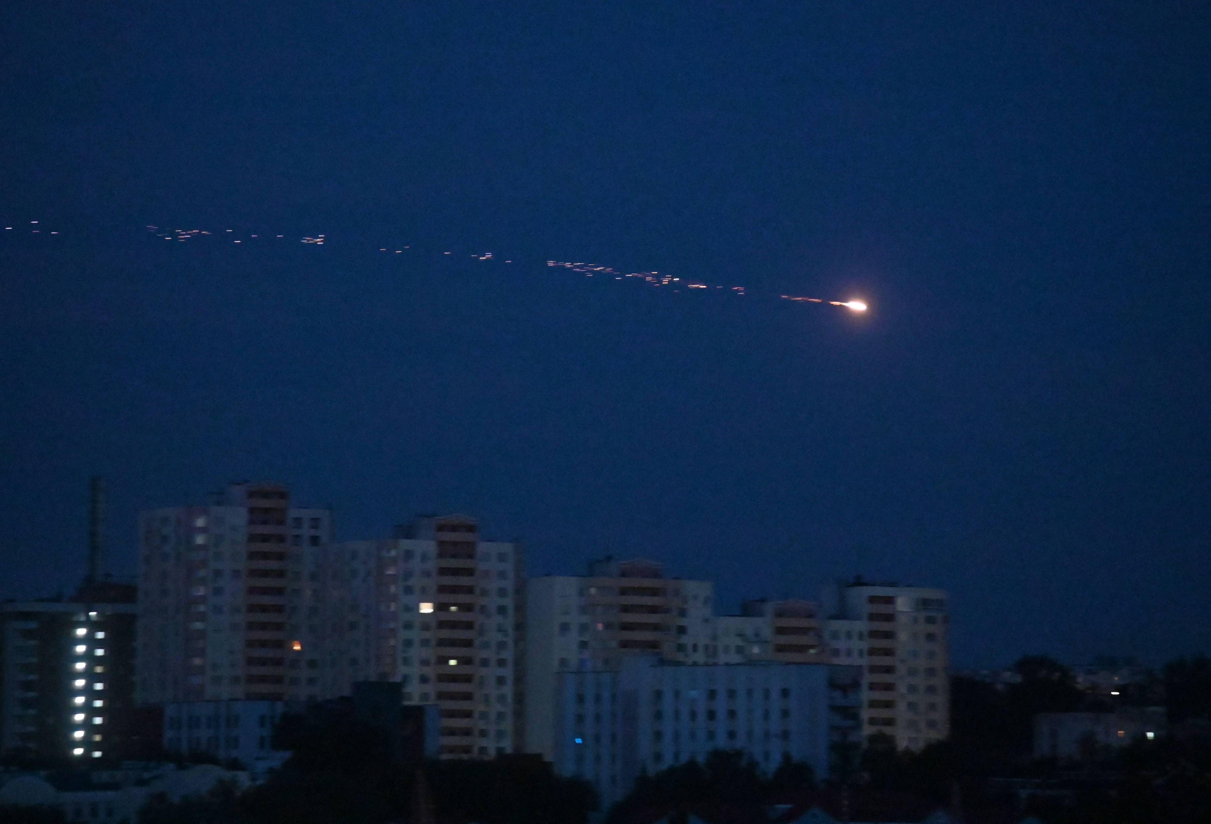 A Russian missile streaks across the Kyiv sky. Photo: AFP