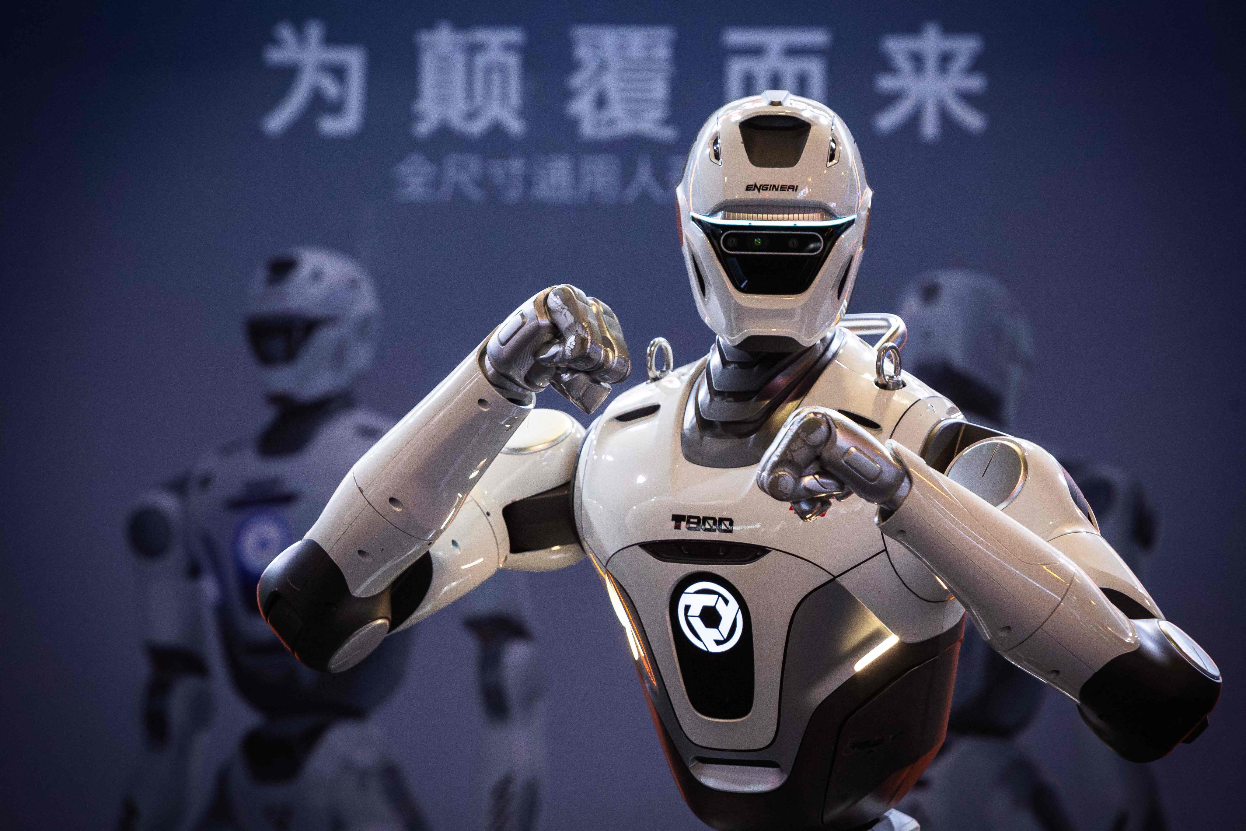 A robot stands in fighting position during the Beyond Expo technology exhibition in Macau on May 29, 2026. Photo: AFP