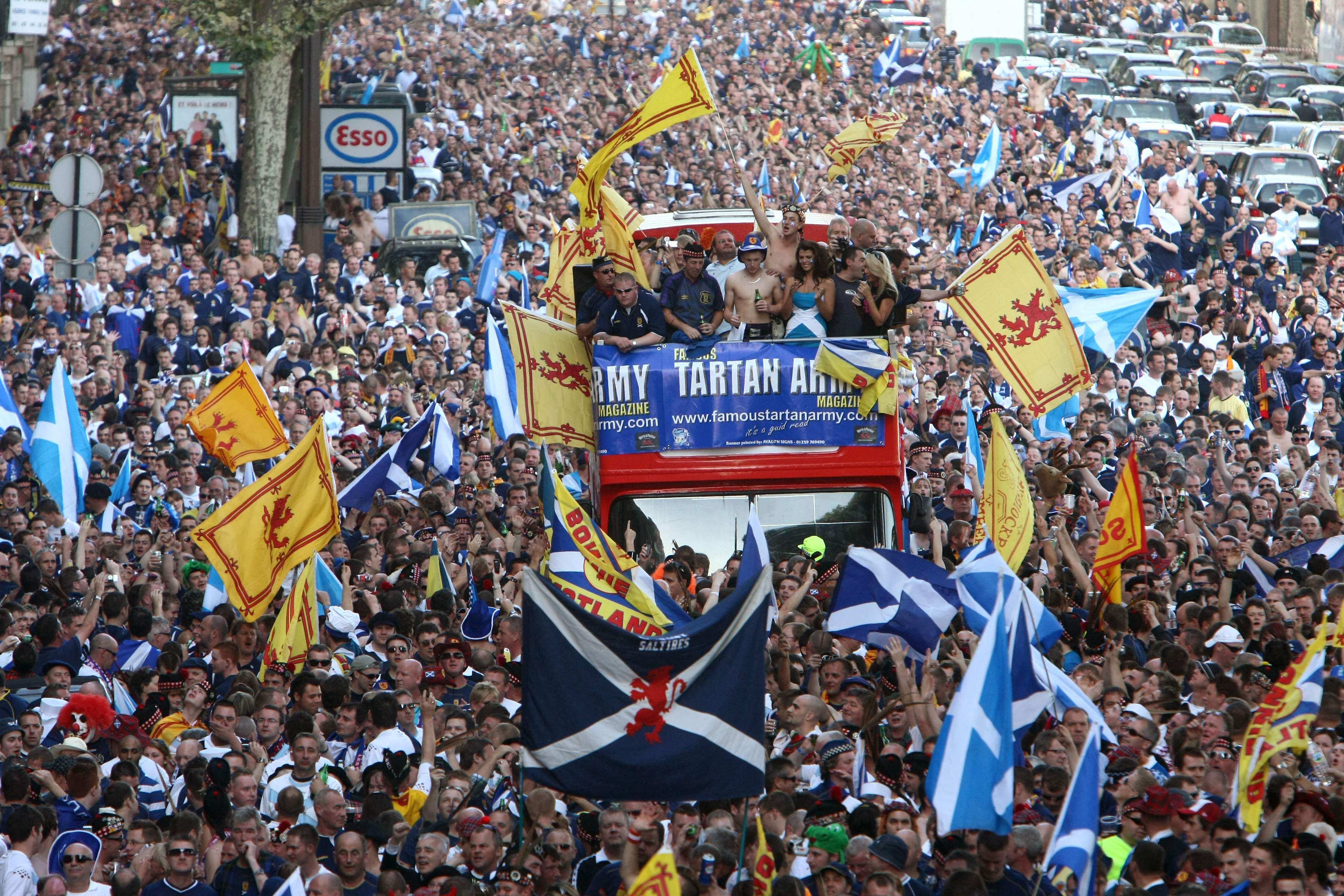 Thousands of Scotland's famous fans arriving at Paris' Parc des Princes stadium in September 2007 for a Euro 2008 qualifying match against France. Photo: AFP