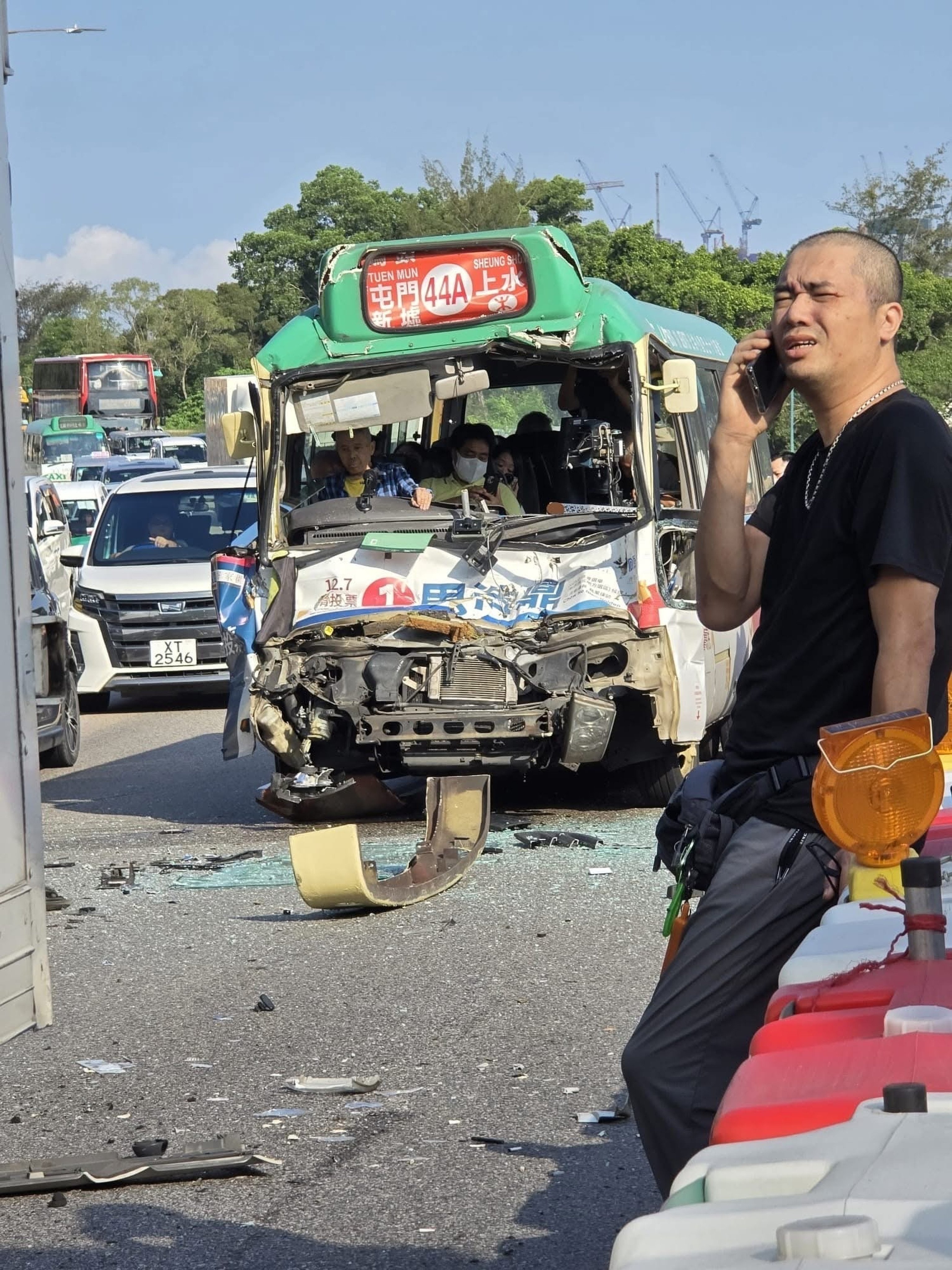 More than 20 people were injured in a traffic accident involving two public buses and a truck. Photo: Handout