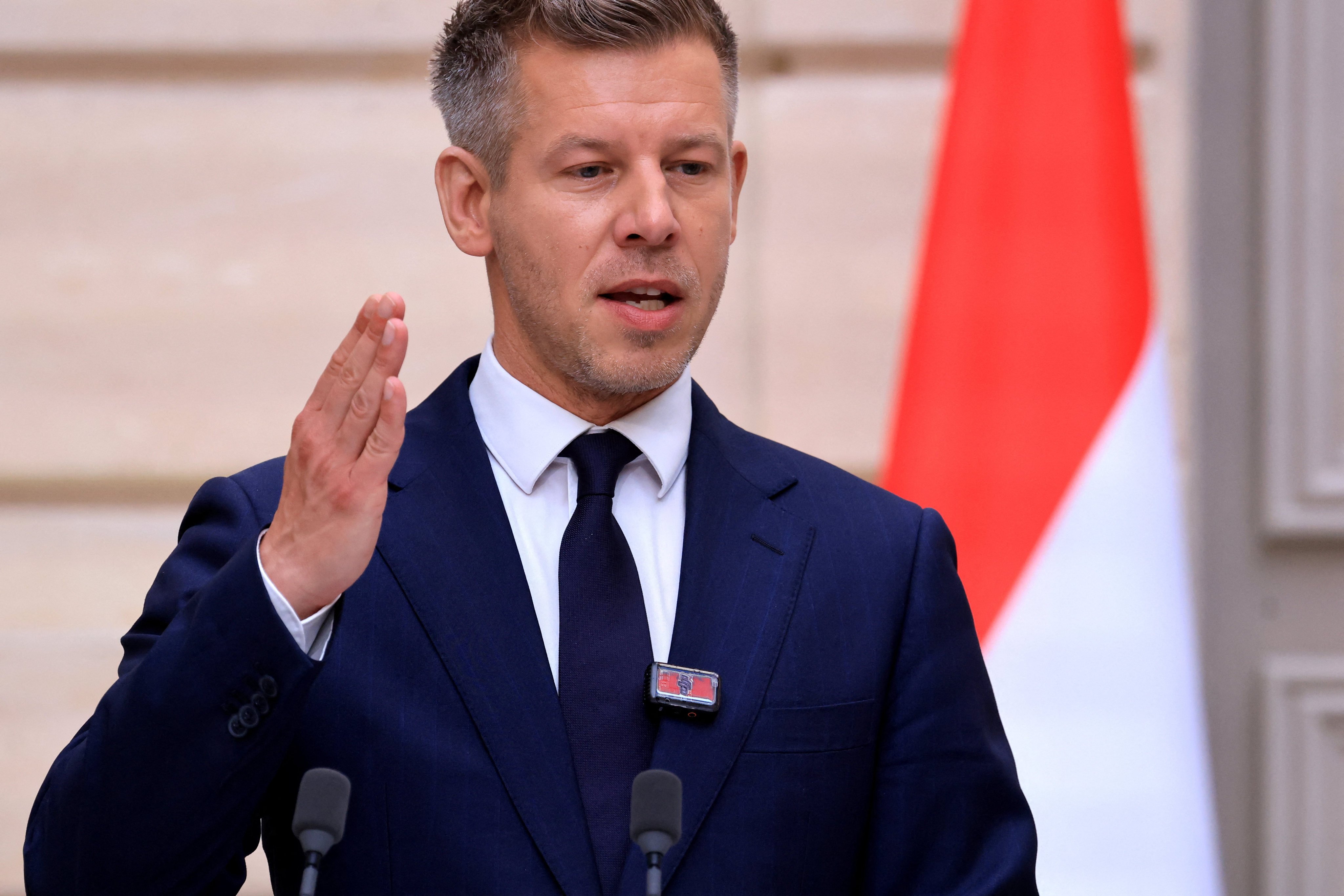 Hungary’s Prime Minister Peter Magyar attends a press conference in Paris, France, on Wednesday. Photo: Reuters