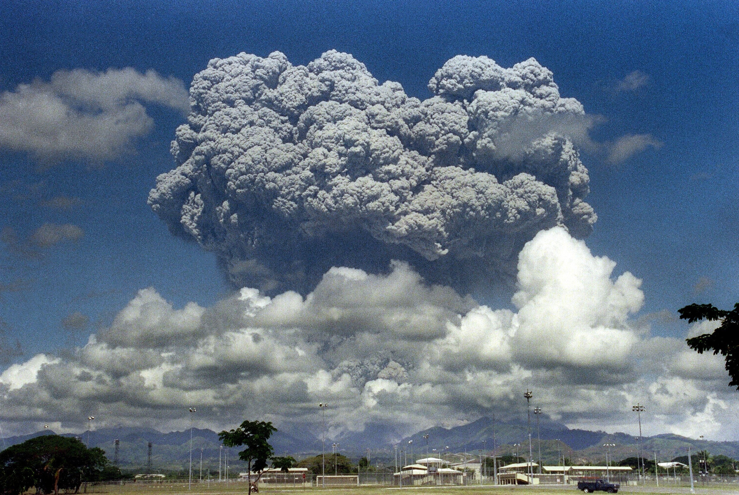 A giant mushroom cloud from Mount Pinatubo’s eruption is seen towering over a deserted Clark Air Base in Pampanga, then operated by the United States, on June 12, 1991. File photo: AFP