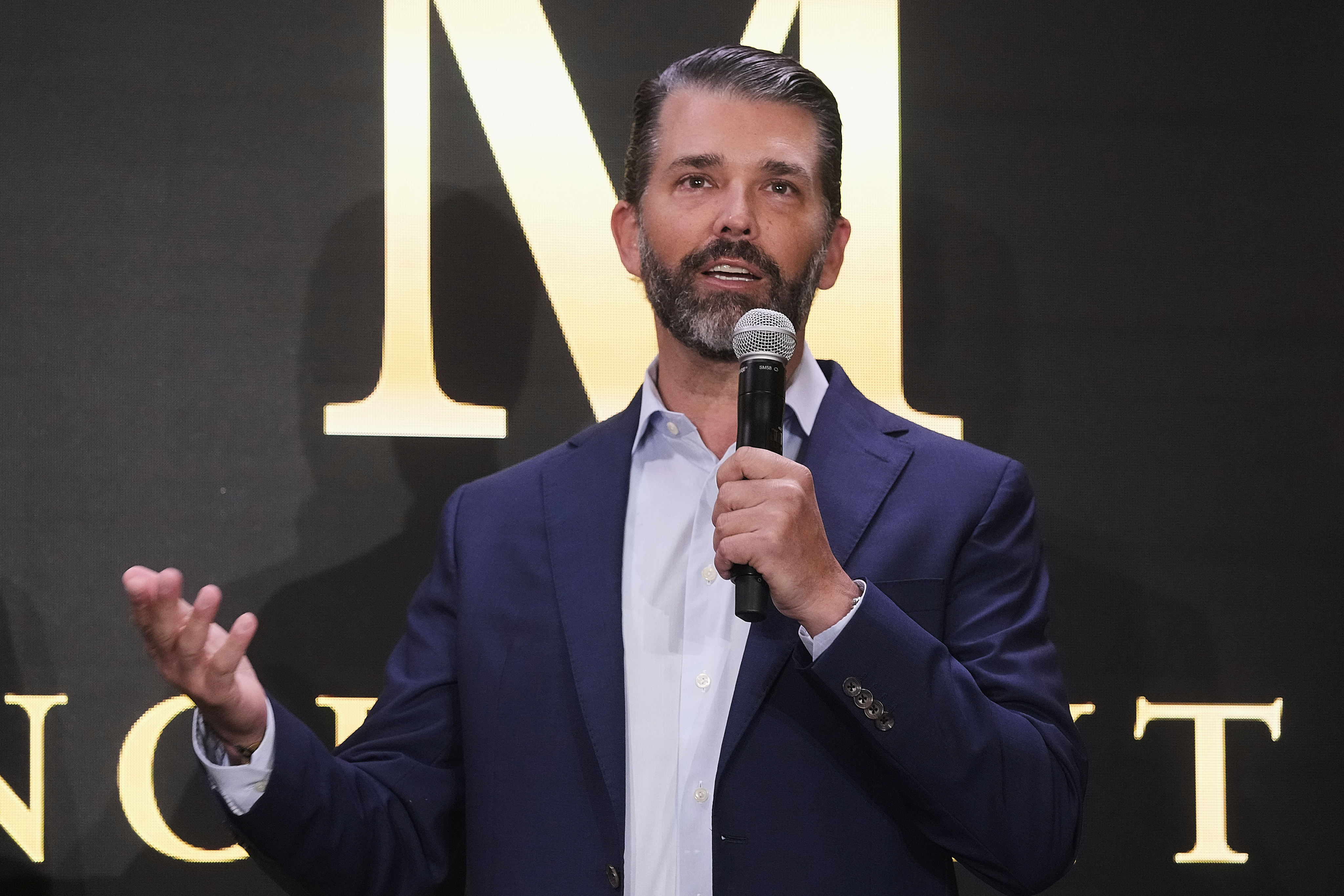 Donald Trump Jnr takes part in the announcement of Trump Mobile in New York in June 2025. Photo: AP