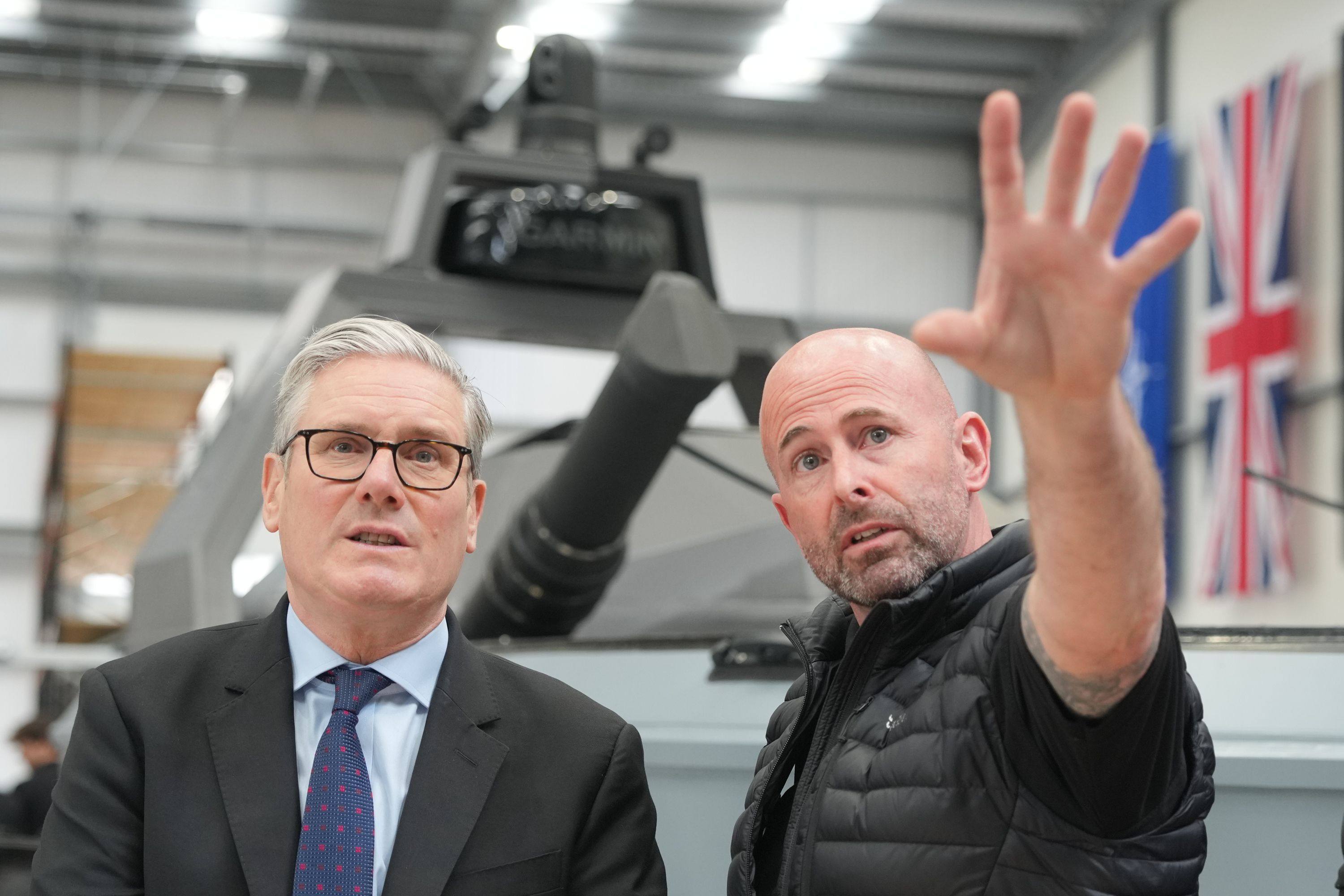 UK Prime Minister Keir Starmer (left) is shown a Vanta system during a Friday visit to STARK, a leading defence tech company in Swindon, to hear how the defence industry is learning lessons from Ukraine. Photo: dpa