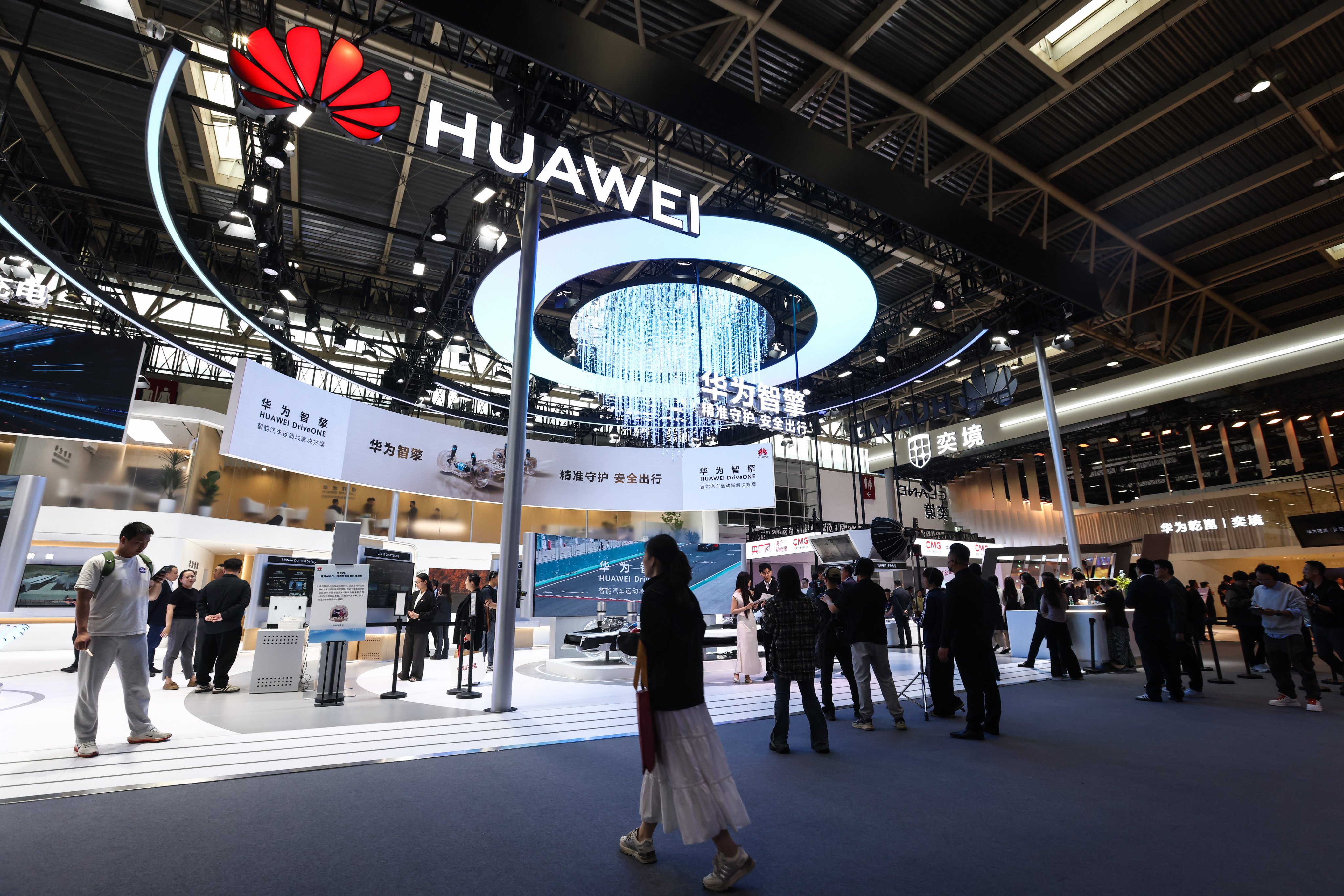 The Huawei booth at the Beijing International Automotive Exhibition, April 25, 2026. Photo: EPA