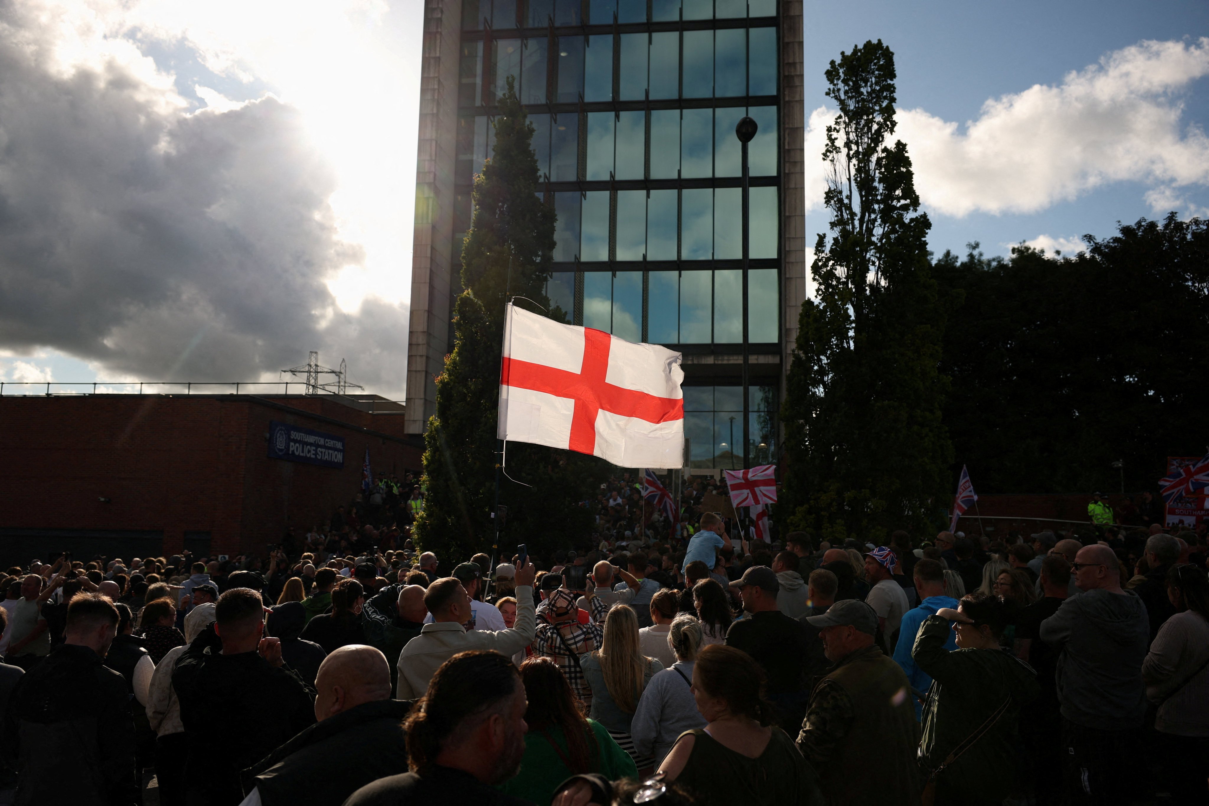Demonstrators gather outside Southampton Central Police Station on June 2 following the conviction of Vikrum Digwa for the murder of student Henry Nowak, in Southampton, Britain. Photo: Reuters