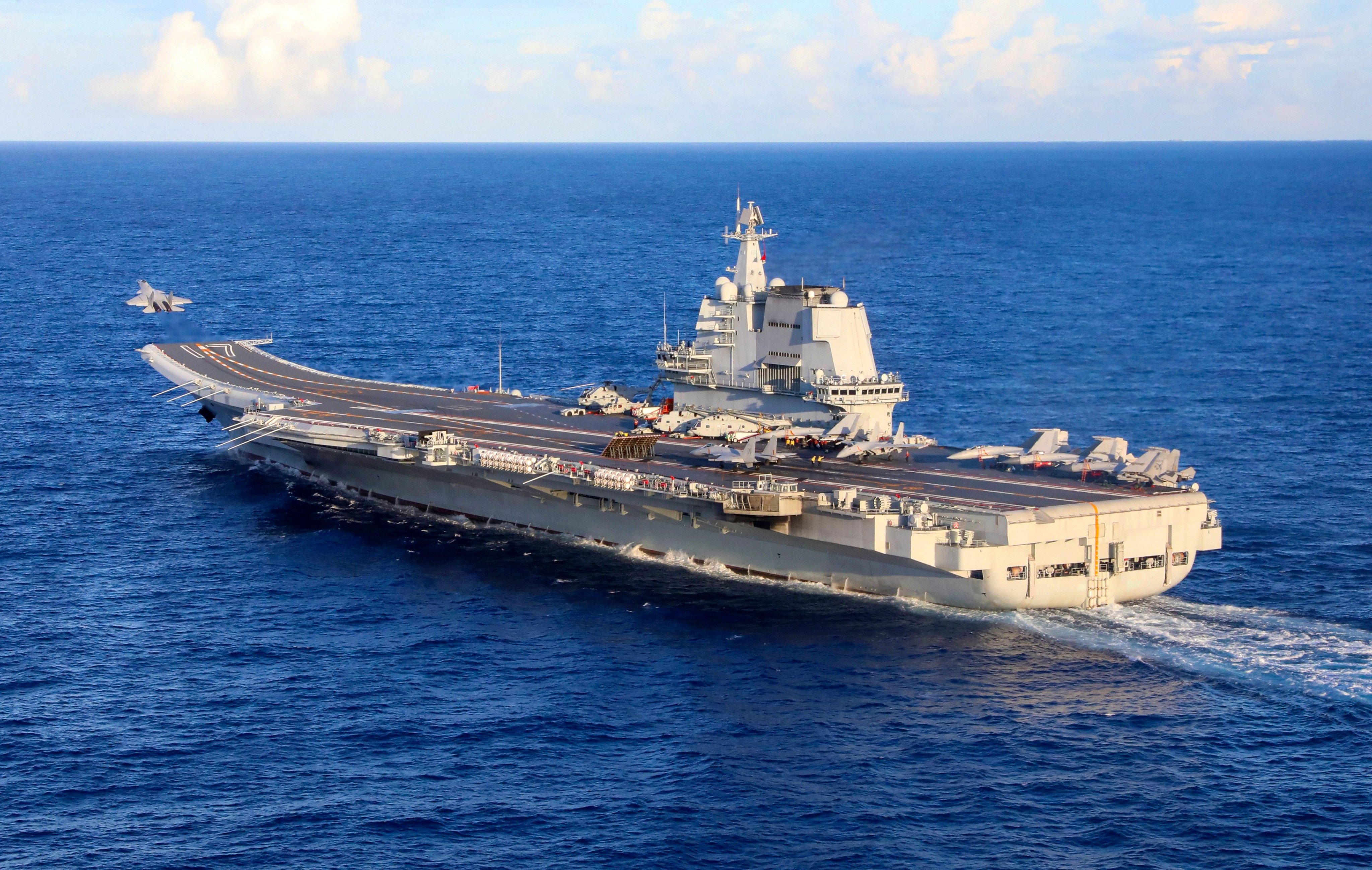 A J-15 fighter jet takes off from the PLA Navy  aircraft carrier Shandong. China’s two older aircraft carriers are expected to become able to operate the J-35 stealth fighter, like the newest Fujian. Photo: Handout