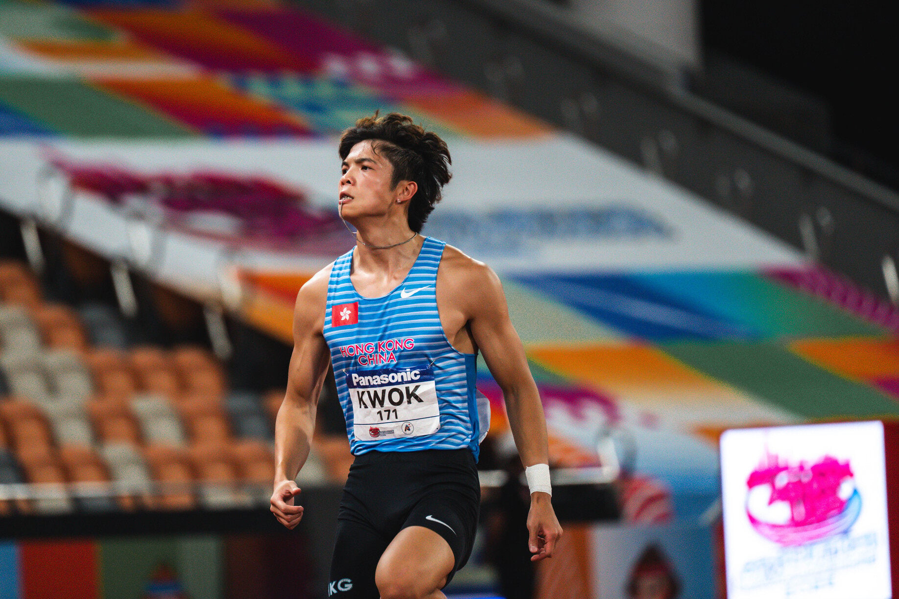 Alton Kwok in action in the men’s 100m sprint at the Asian Under-20 Athletics Championships. Photo: Handout
