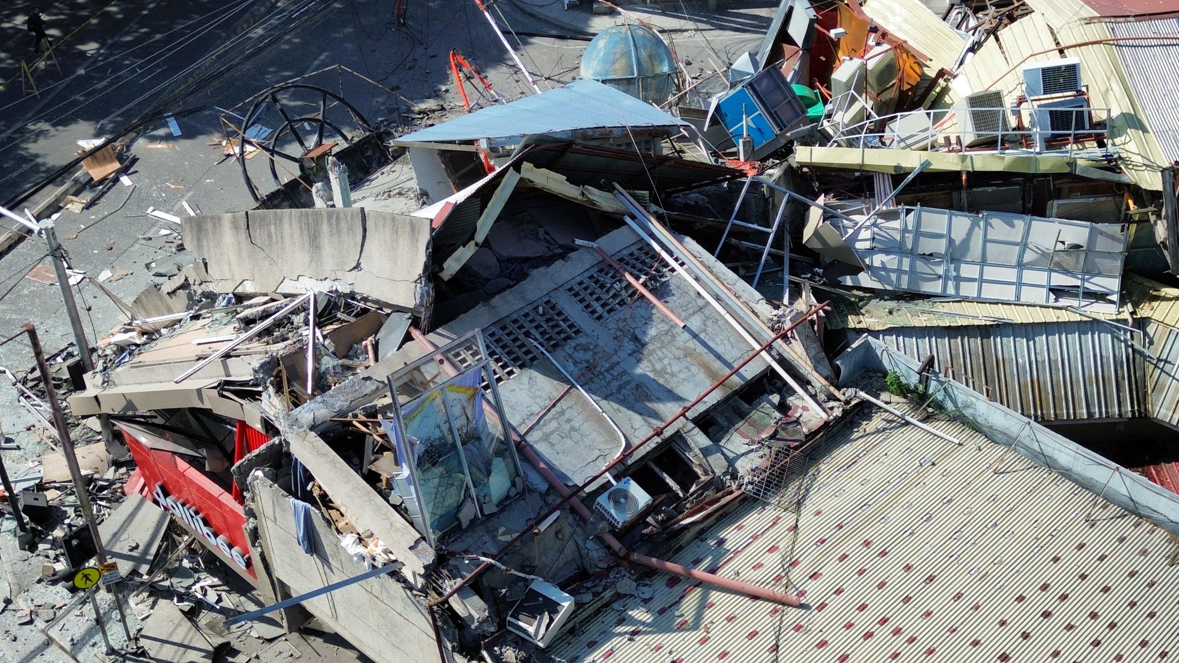 A drone view shows collapsed buildings in General Santos, Mindanao Island, after the earthquake on Monday. Photo: GenSan Dev/Reuters