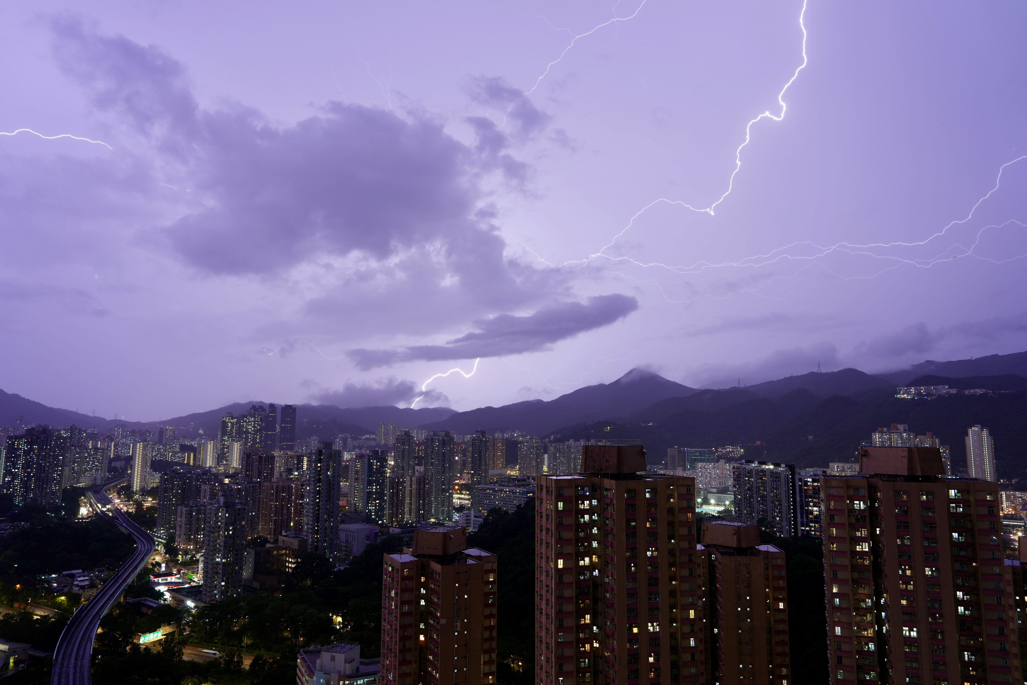 Lightning illuminates the night sky above Sha Tin on Monday evening. Photo: Sam Tsang