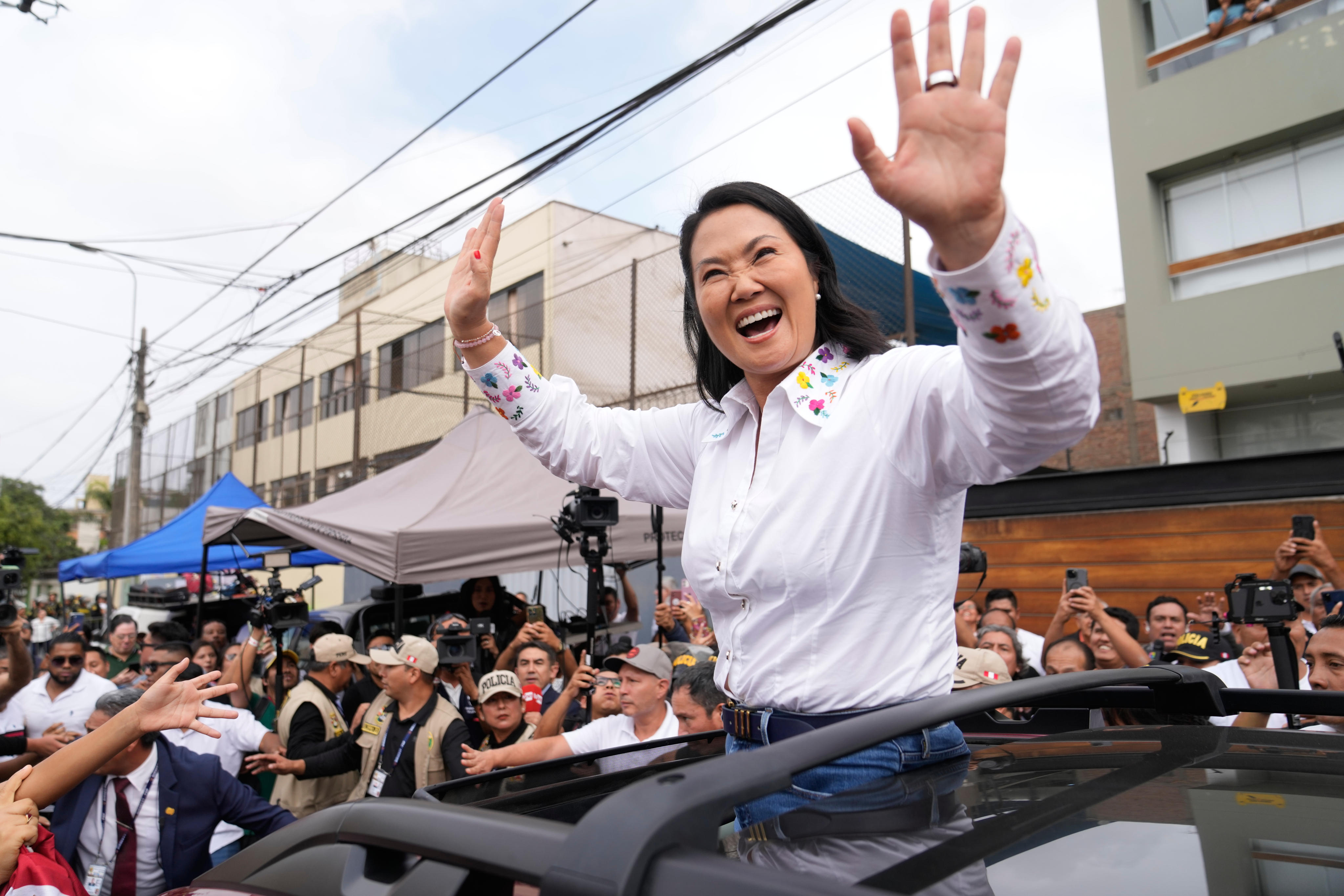 Presidential candidate Keiko Fujimori after voting on Sunday. Photo: AP