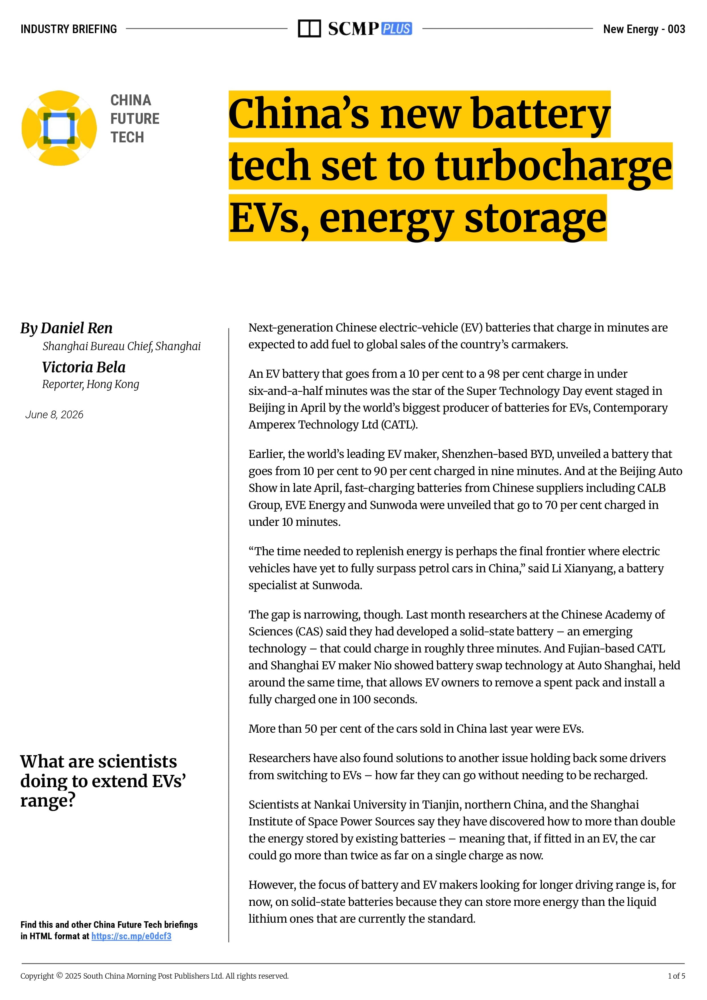 China’s new battery tech set to turbocharge EVs, energy storage