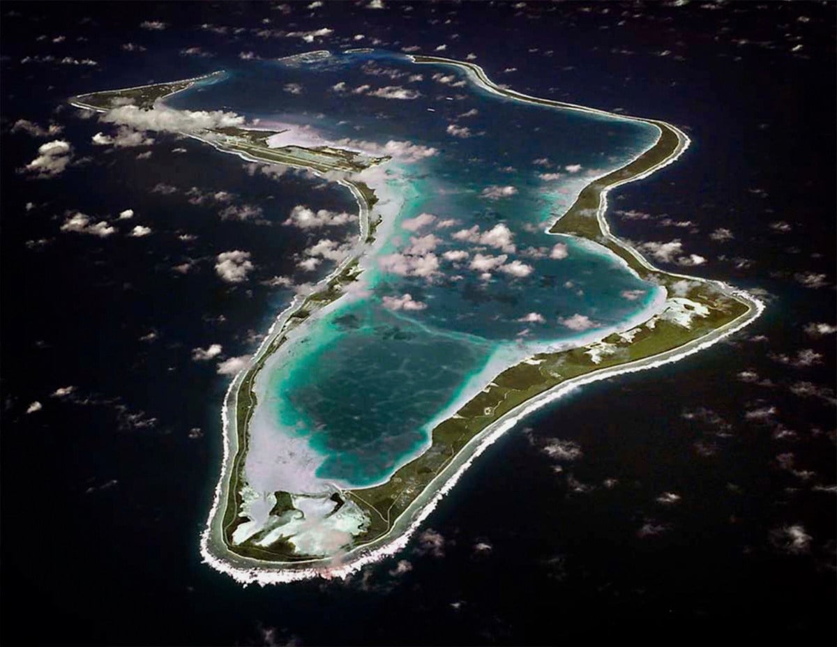 An aerial view of Diego Garcia in the Chagos Island group. Photo: US Navy via AP