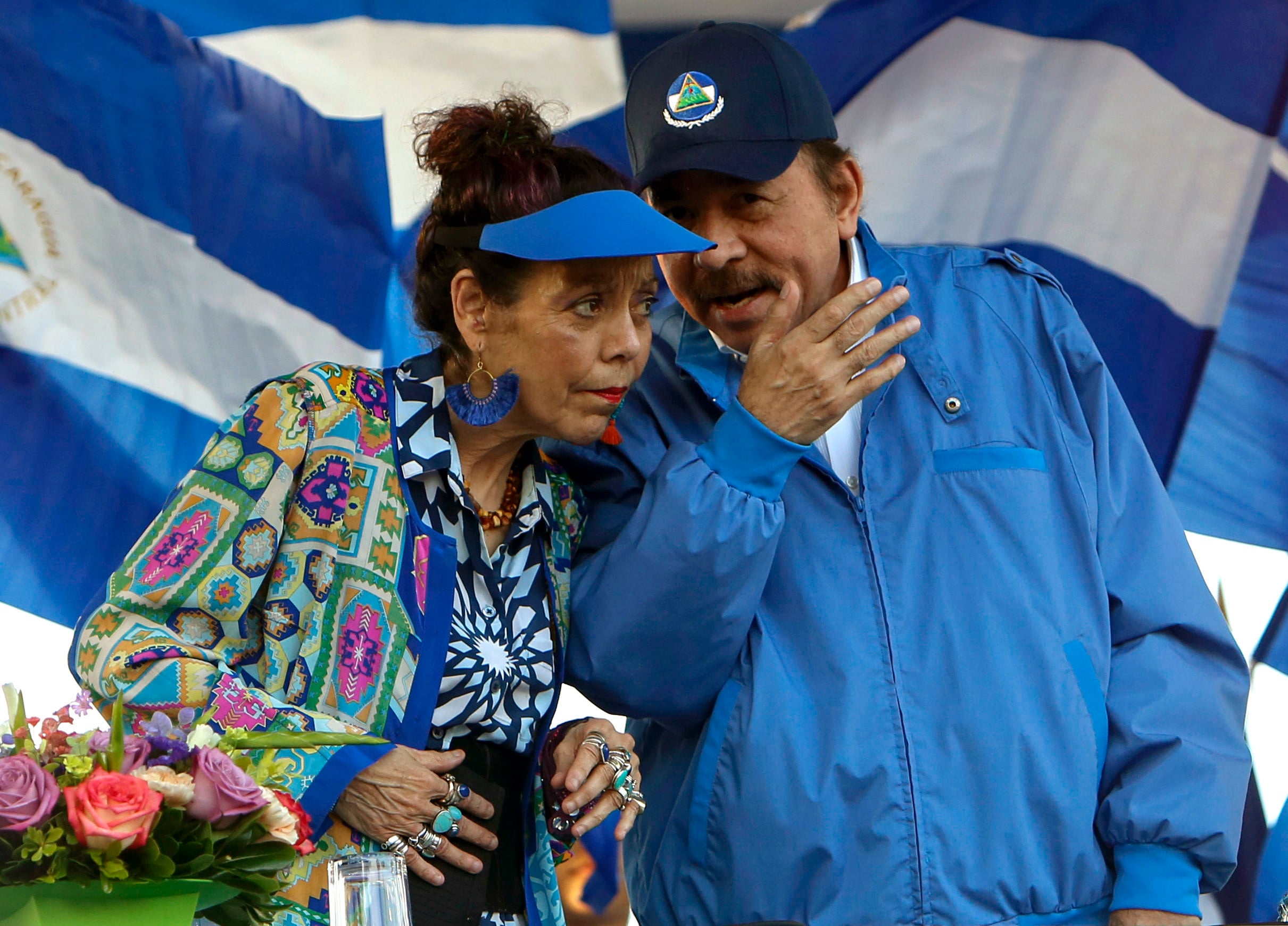 Nicaragua’s President Daniel Ortega with his wife and Co-President Rosario Murillo. Photo: AP