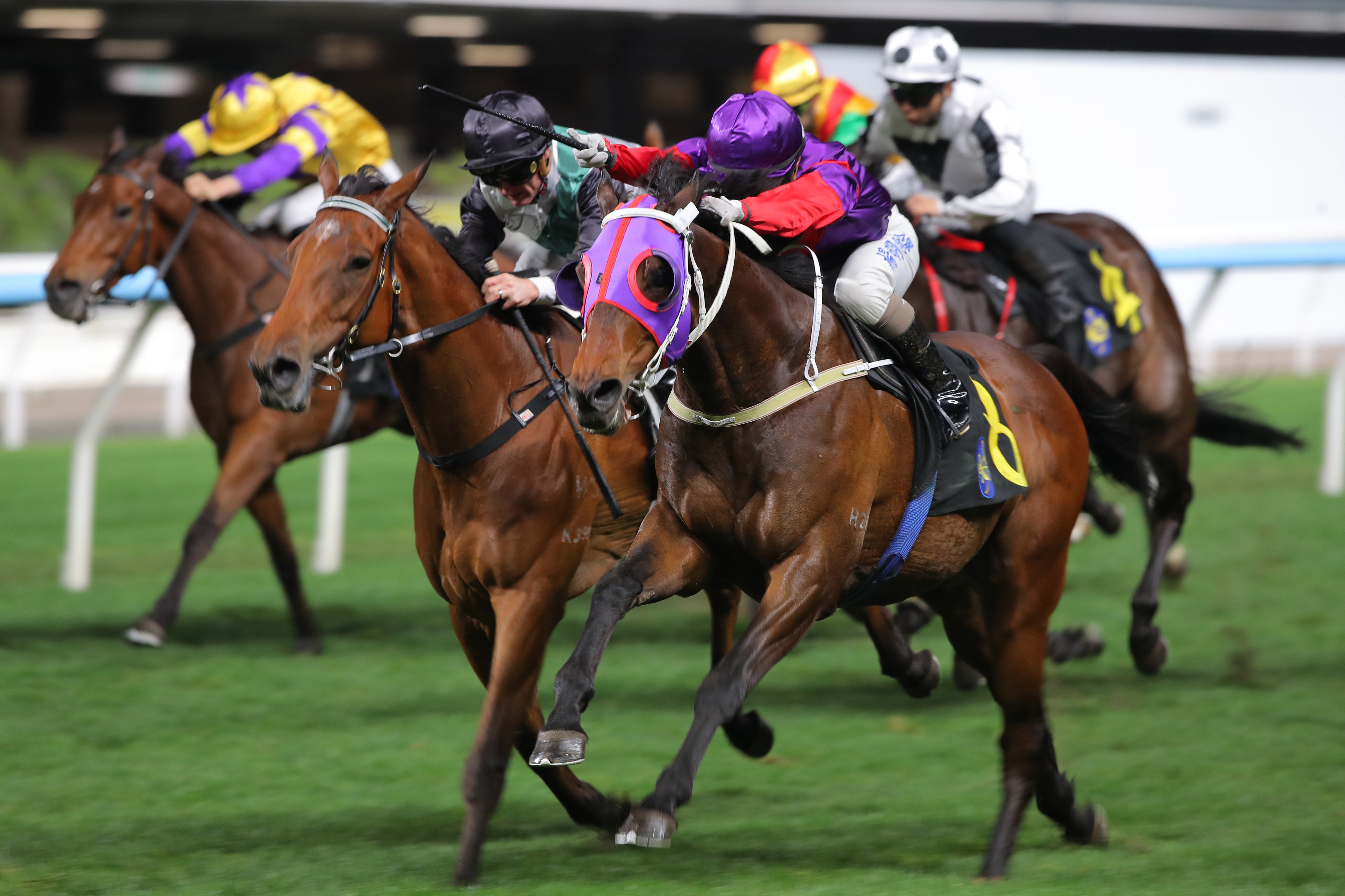 Fallon (right), ridden by Keith Yeung, wins at Happy Valley. Photos: Kenneth Chan
