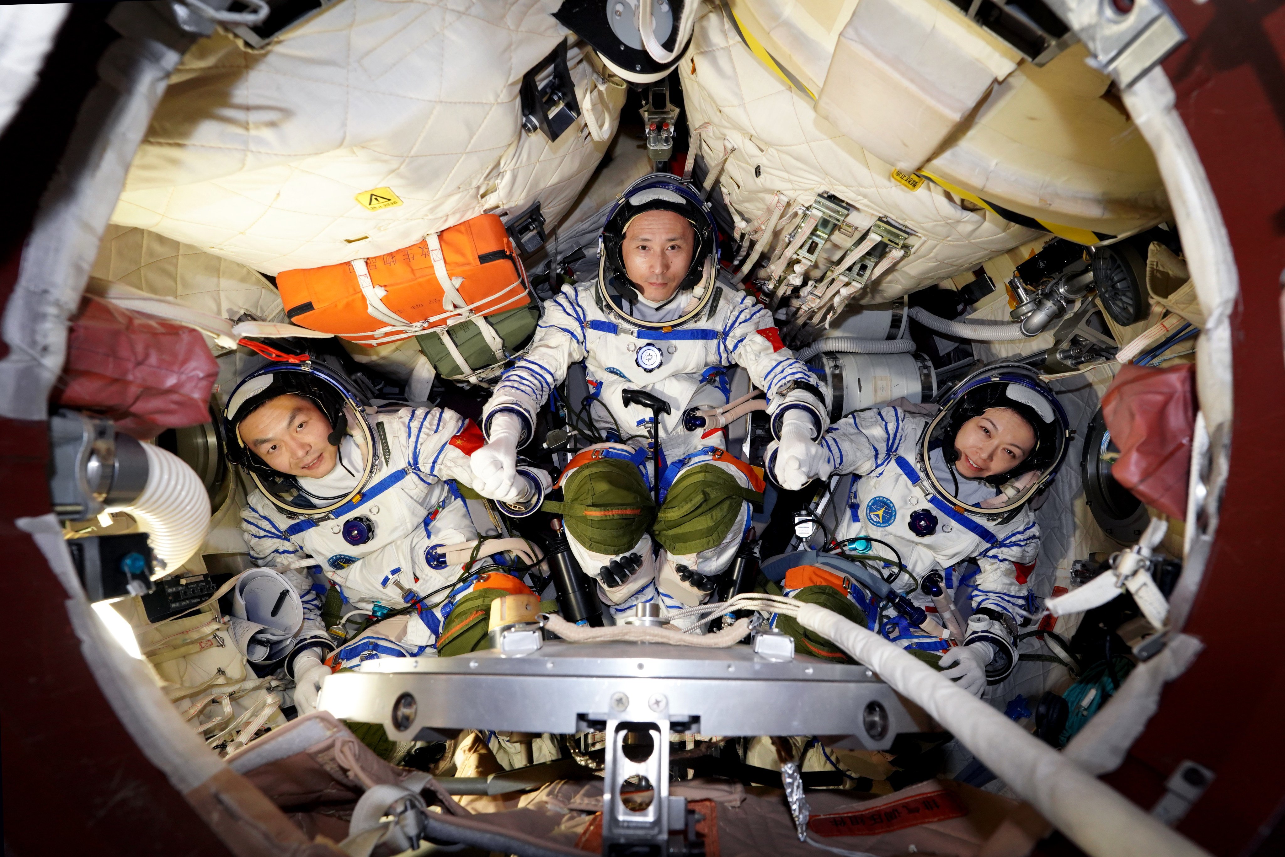 Shenzhou-23 crew members (from right) Lai Ka-ying, Zhu Yangzhu and Zhang Zhiyuan. Photo: Handout/Xinhua