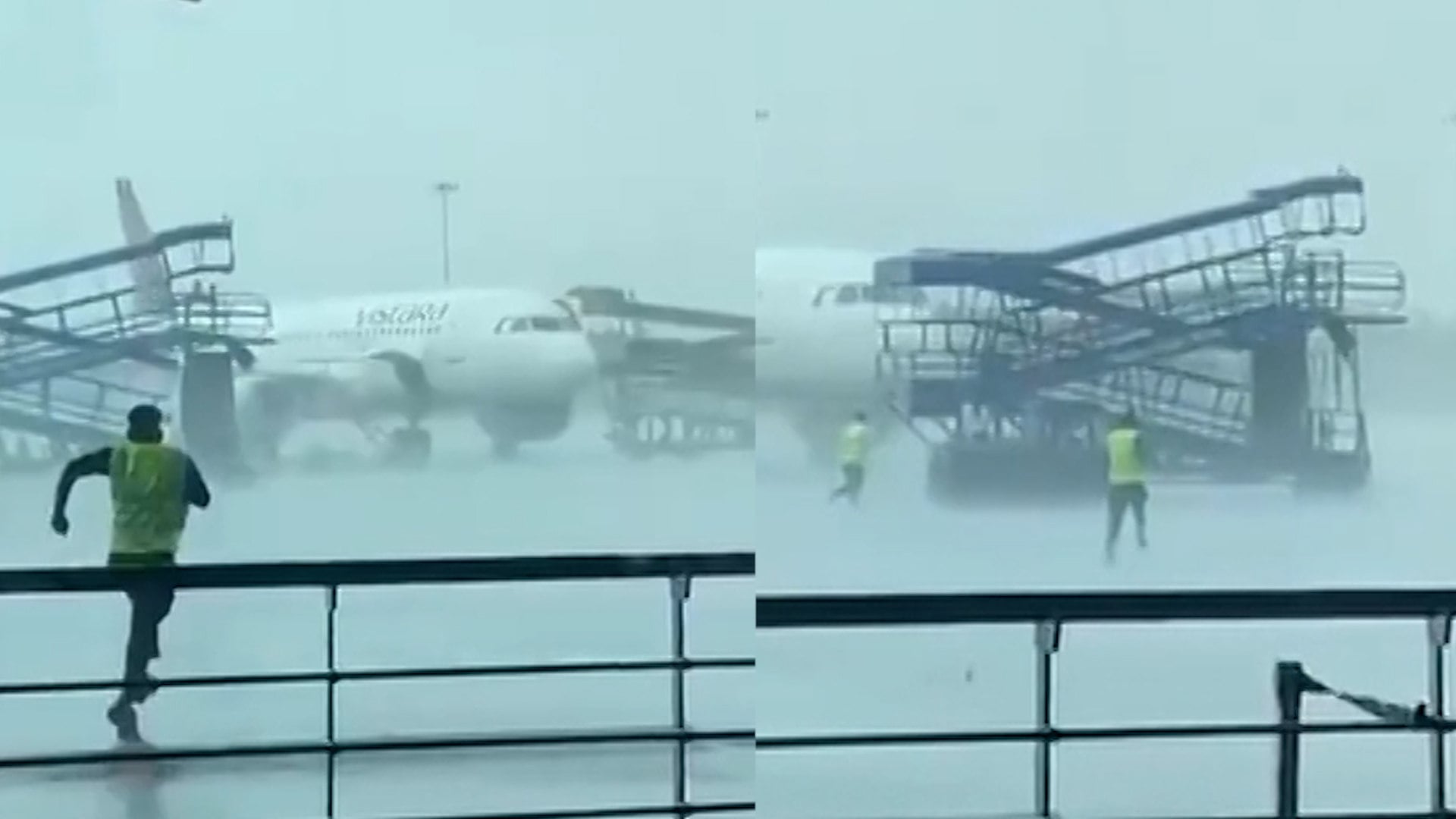 video thumbnail for “Ground equipment slams into Air India aircraft during extreme weather”