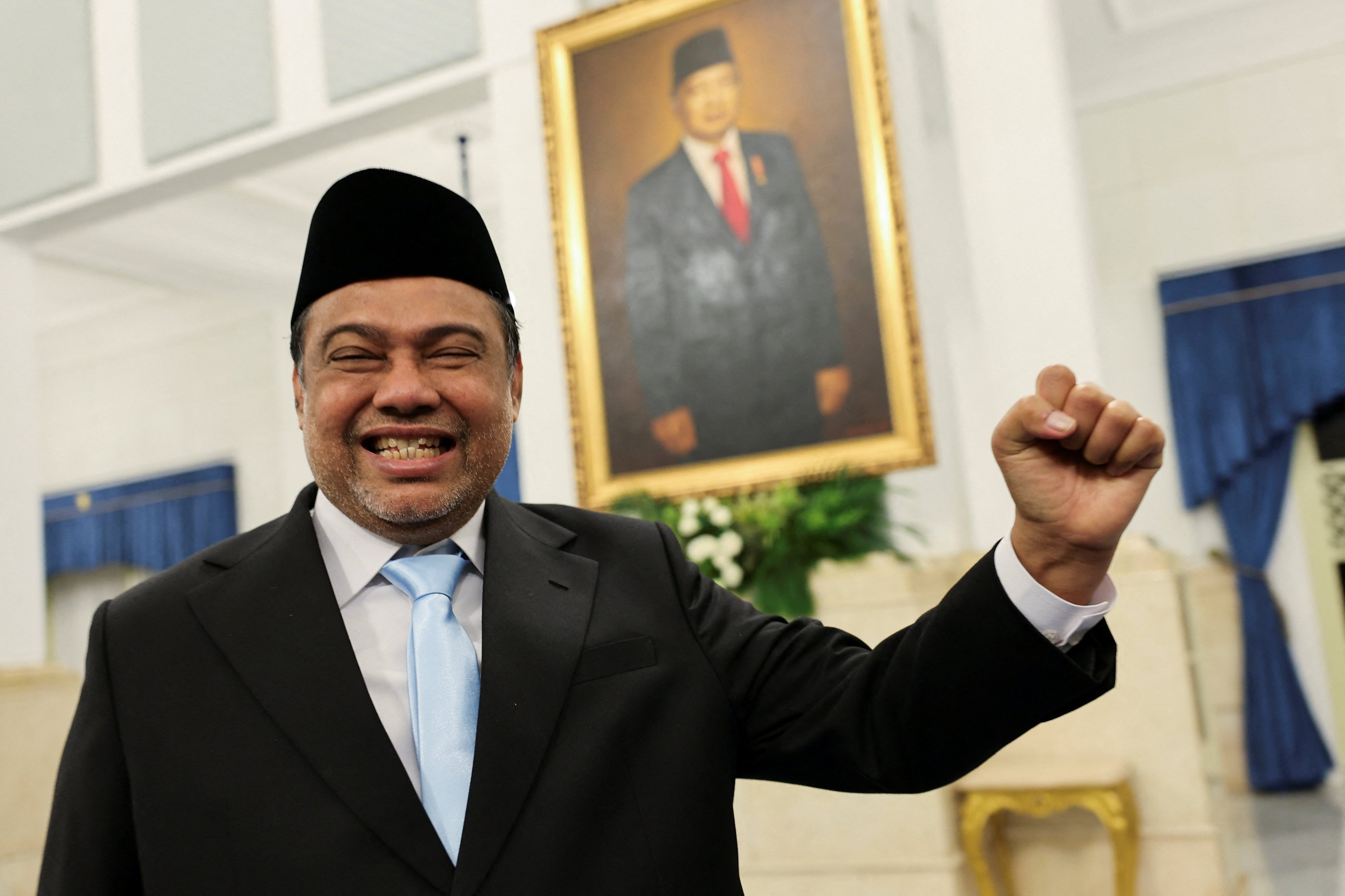 Said Iqbal, Indonesia’s new presidential special advisor for manpower and labour welfare affairs, reacts following his inauguration at the presidential palace in Jakarta on Monday. Photo: Reuters