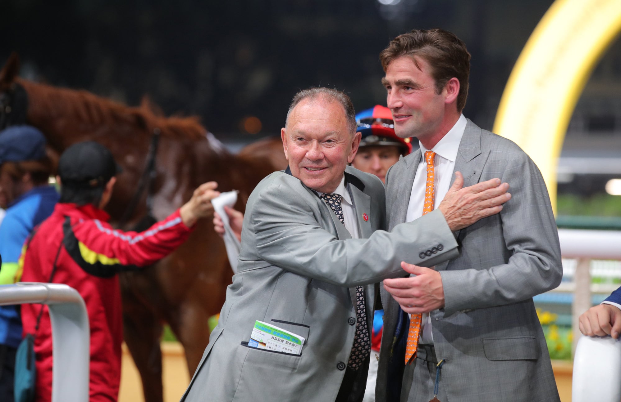 David Eustace (right) and John Moore’s brother Gary after Vivacious Win’s Happy Valley victory last month. David Eustace (right) and John Moore’s brother Gary after Vivacious Win’s Happy Valley victory last month.