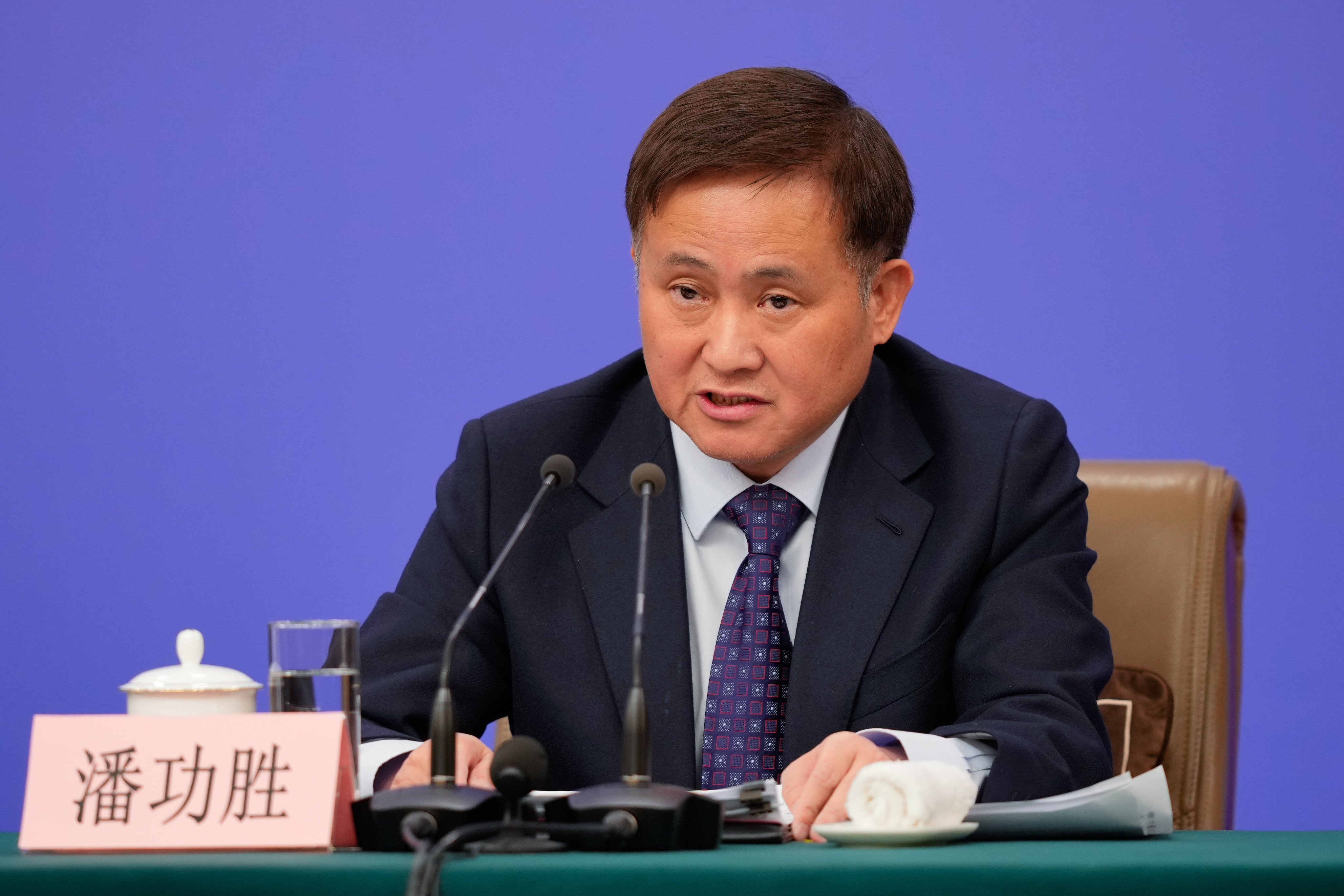 People’s Bank of China governor Pan Gongsheng at a news conference on the sidelines of the annual meeting of the National People’s Congress in Beijing in March. Photo: AP