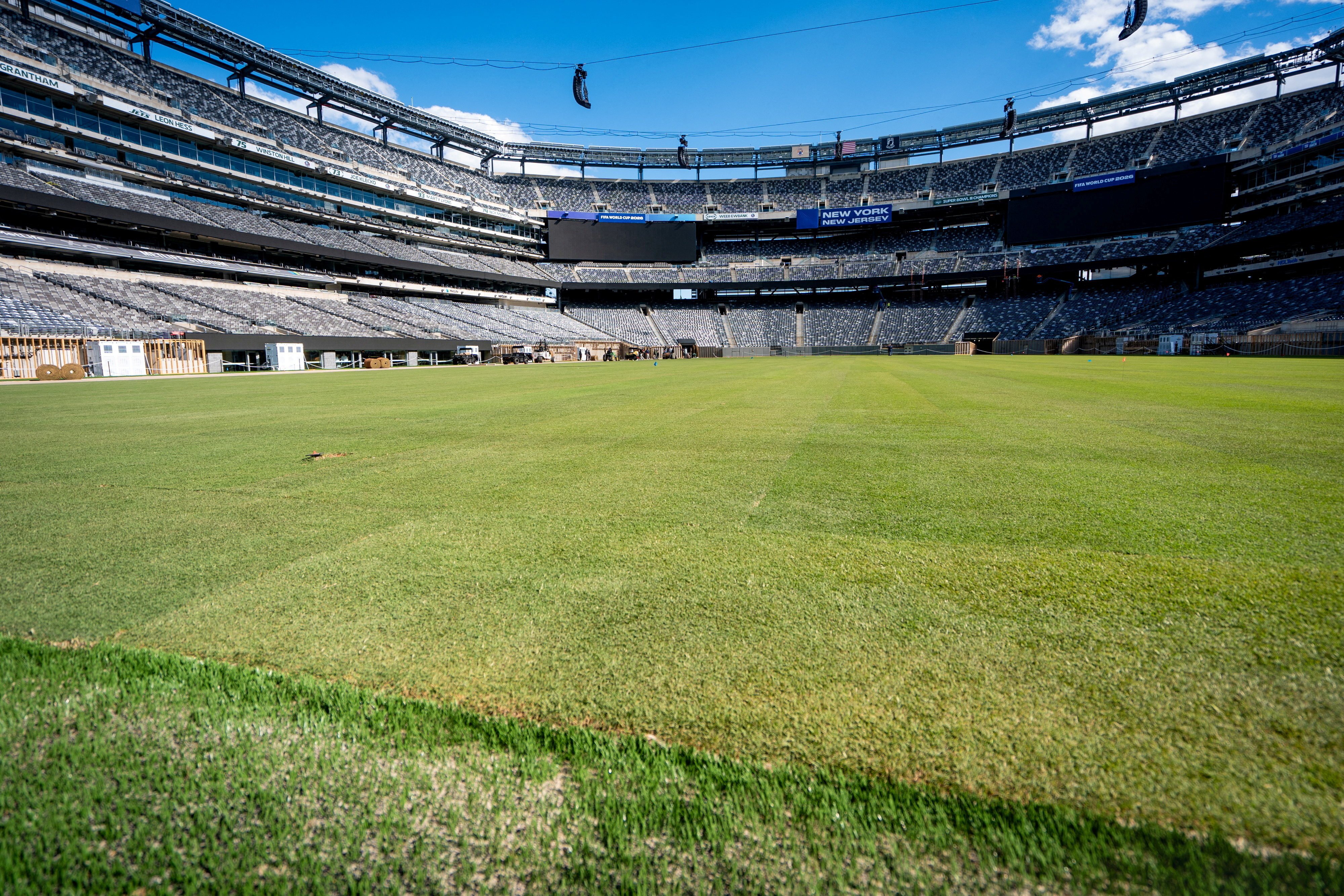 A new pitch made of real grass is installed at MetLife Stadium for the 2026 FIFA World Cup in East Rutherford, New Jersey, U.S., May 7, 2026. REUTERS/Angelina Katsanis