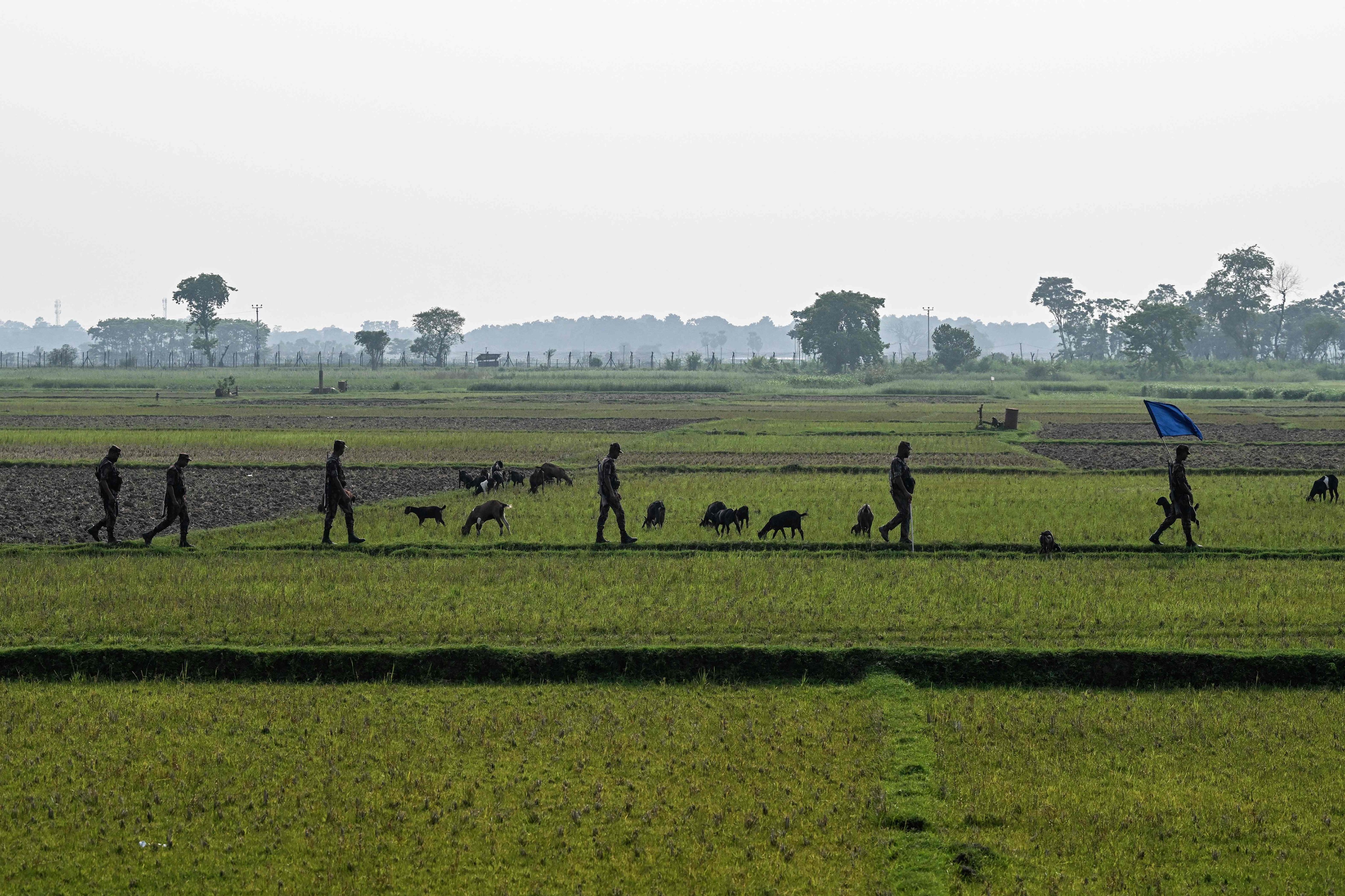 Border Guard Bangladesh personnel patrol near the Benapole-Petrapole frontier crossing between Bangladesh and India in Benapole on June 3. Photo: AFP