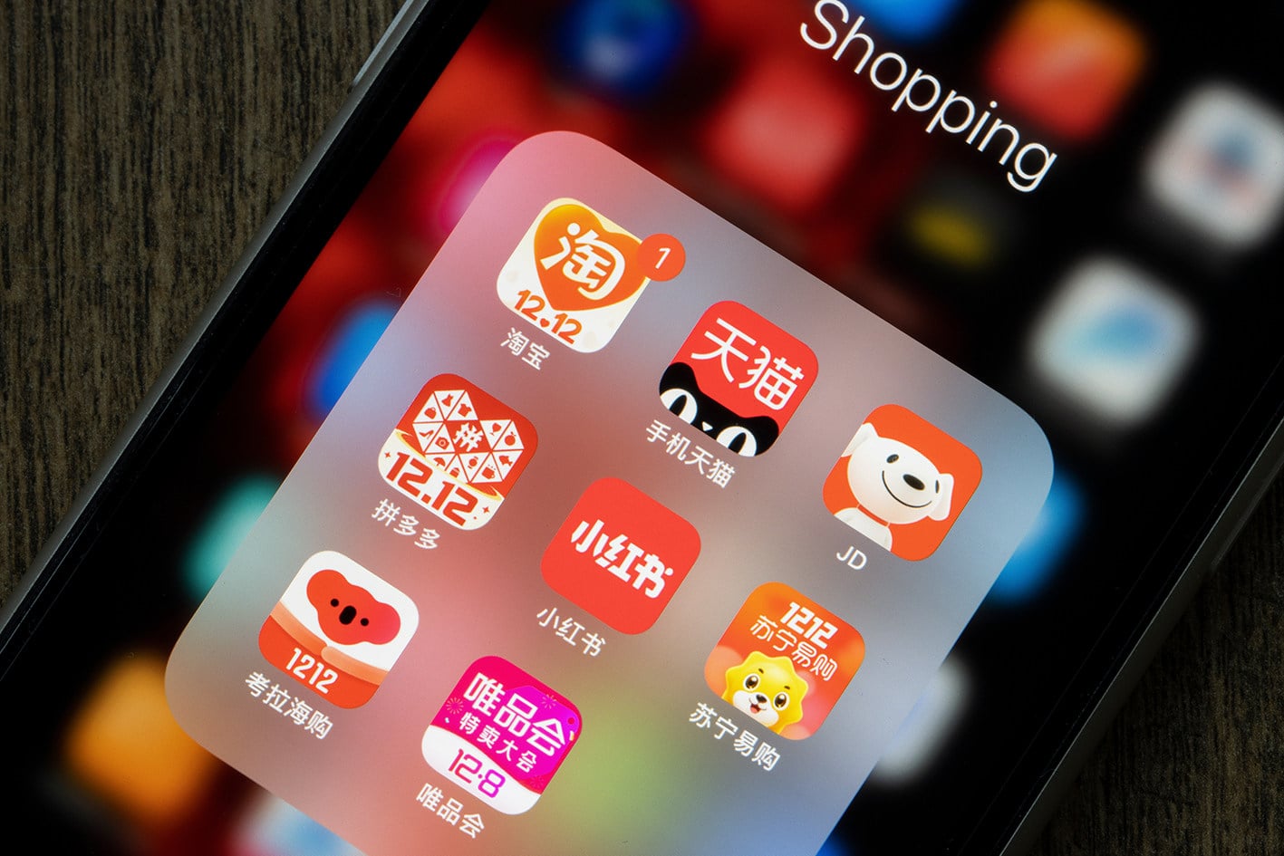 Chinese e-commerce apps are seen on a mobile phone. Photo: Shutterstock