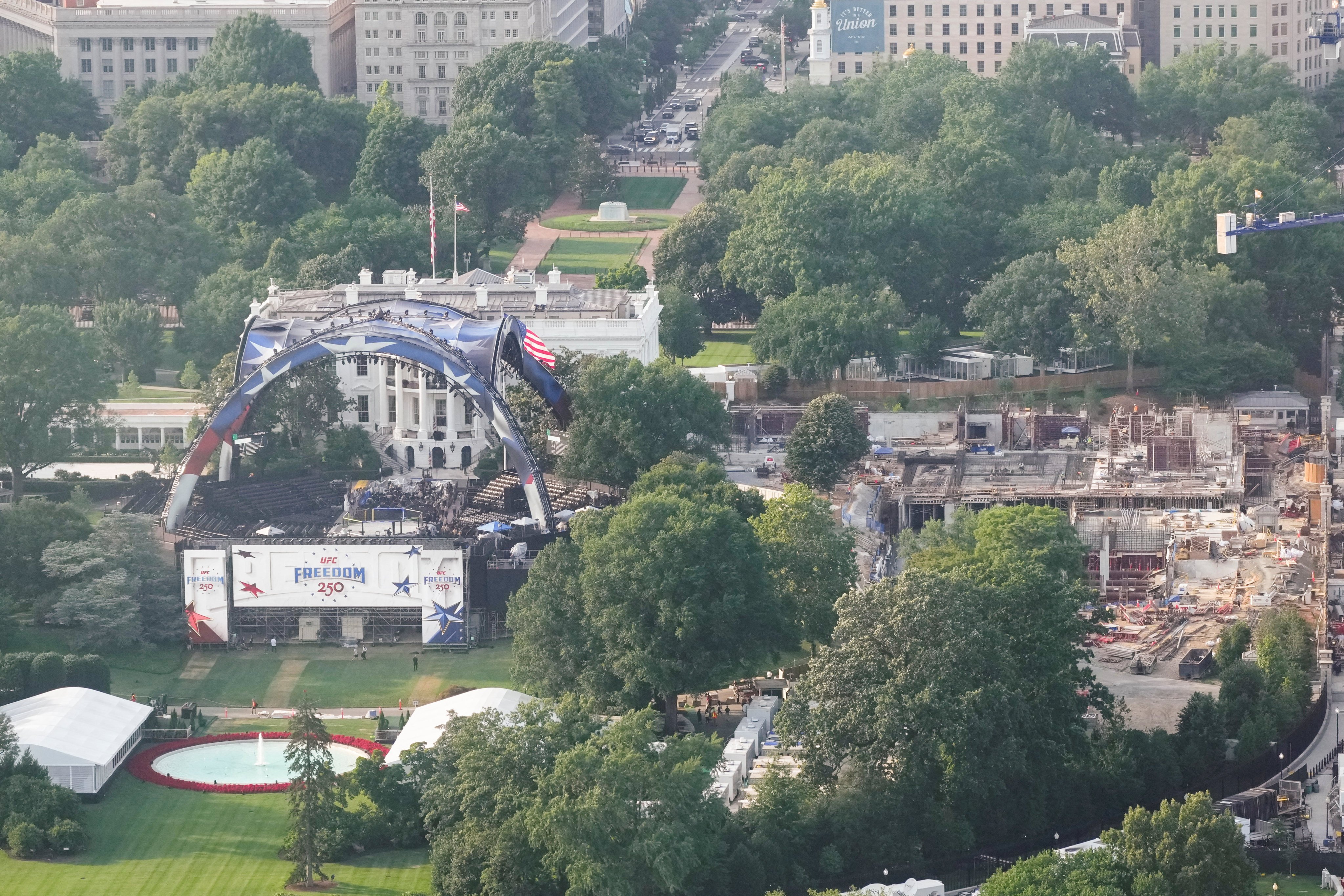 How it looks from afar, while construction on the planned White House ballroom in the area of the former East Wing continues. Photo: Reuters