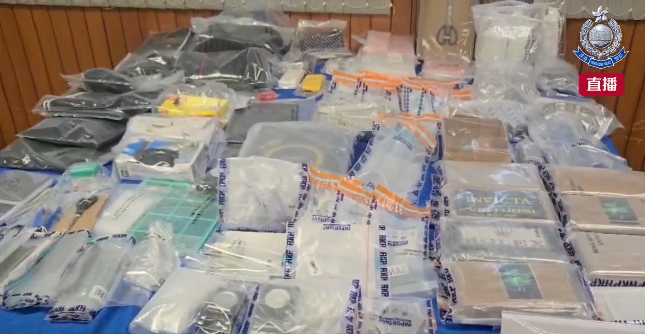 Hong Kong police display the 9.5kg of suspected drugs seized. Photo: Handout