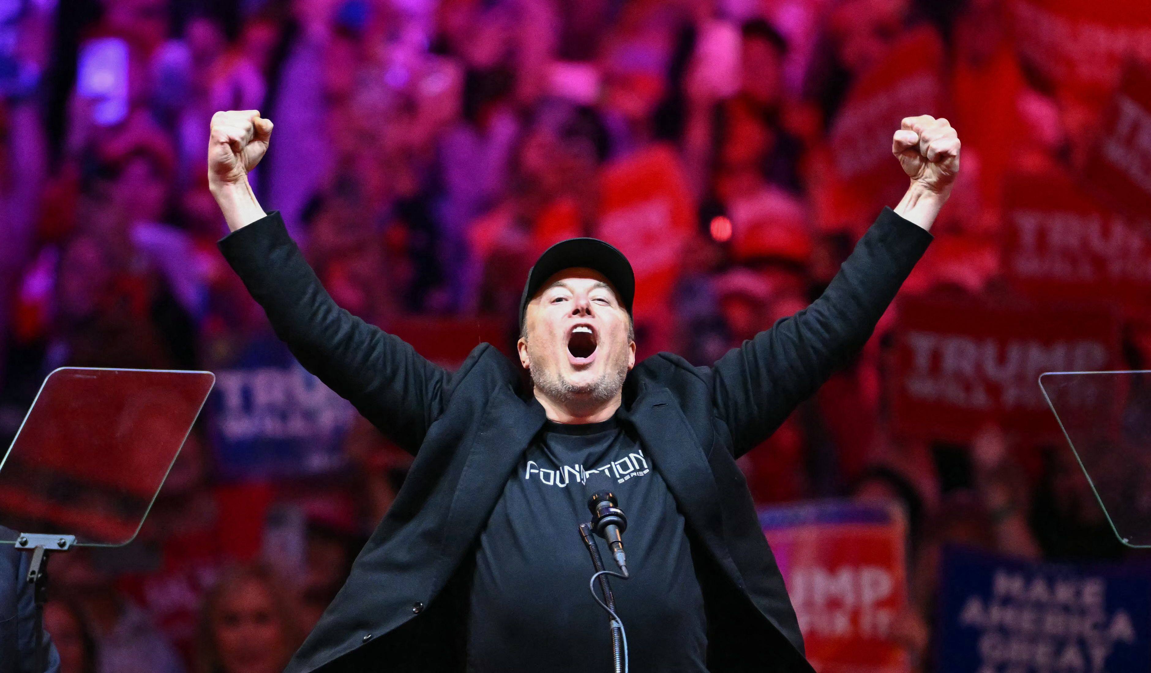 SpaceX CEO Elon Musk gestures as he steps on stage during a Trump rally at Madison Square Garden in New York in October 2024. Photo: AFP,