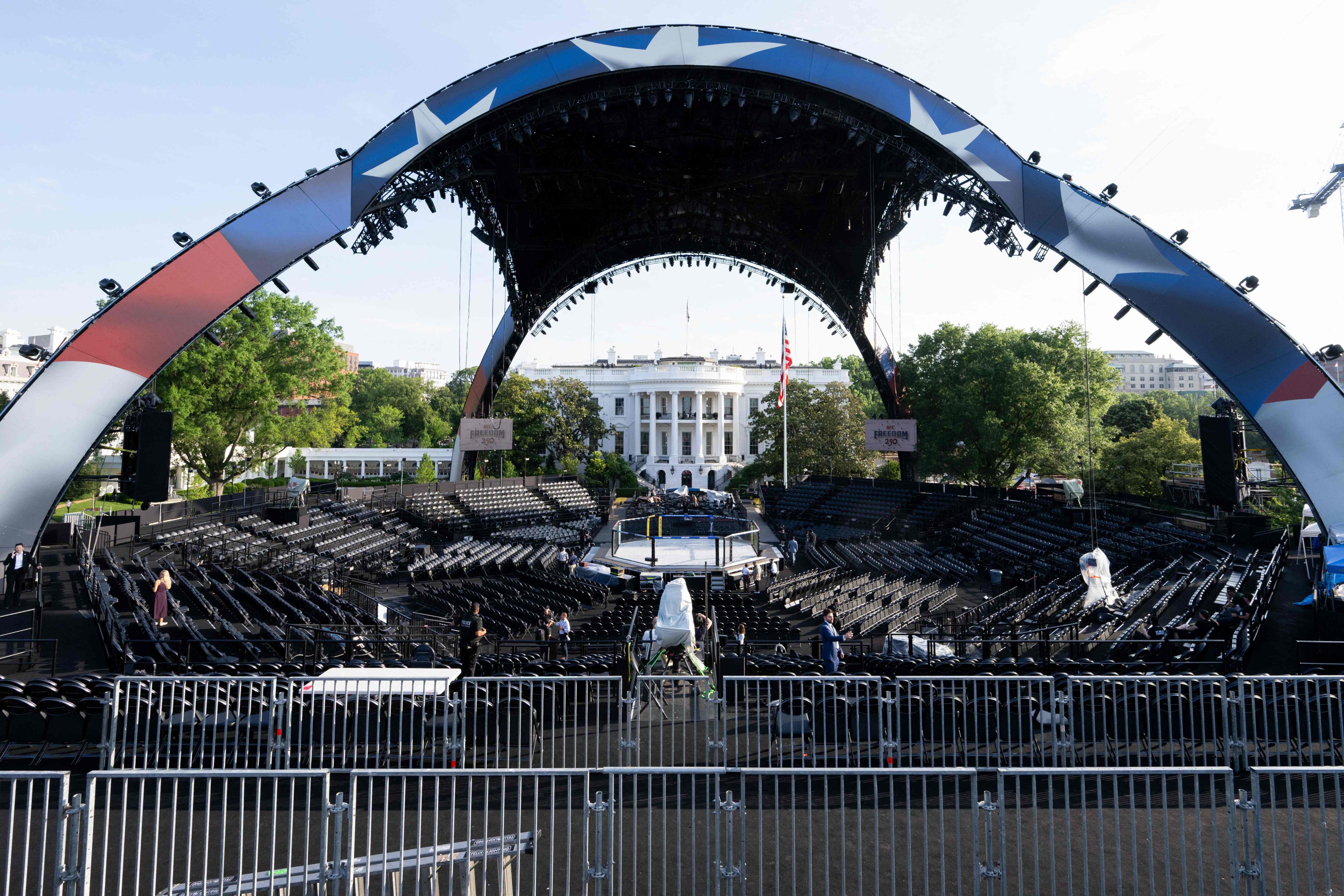 The arena for the “UFC Freedom 250” fights on the South Lawn of the White House. Photo: AP