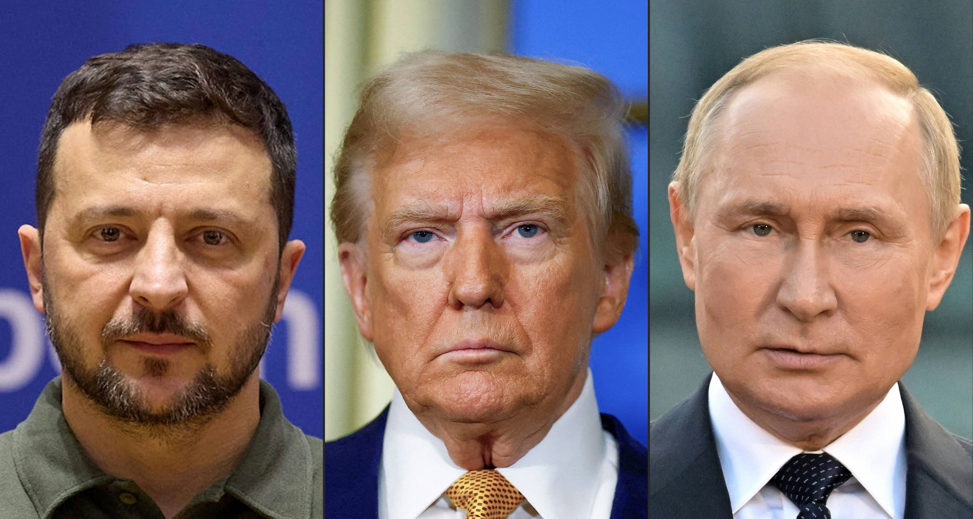 From left, Ukrainian President Volodymyr Zelensky, US President Donald Trump and Russian President Vladimir Putin. Photo: Ukrainian Presidential Press Service / AFP