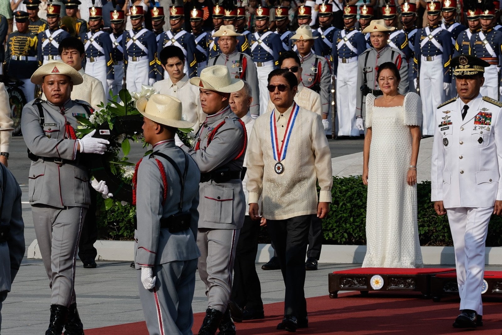 Philippine President Ferdinand Marcos Jnr (centre) leads a wreath-laying ceremony to mark the Philippines’ Independence Day on Friday. Photo: EPA
