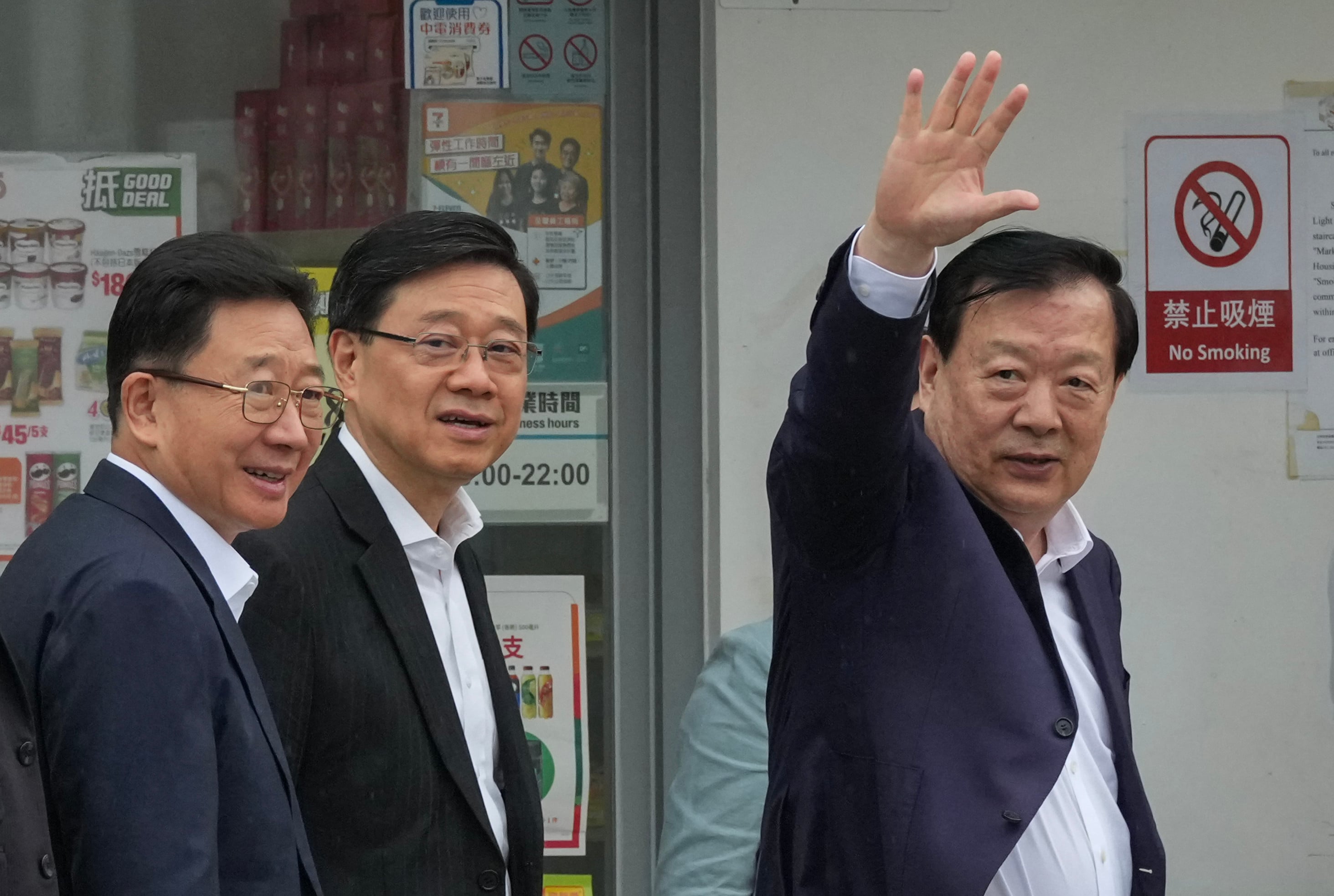 Xia Baolong (right) visits the Yau Pok light public housing scheme in Yuen Long with John Lee (centre) and Zhou Ji, director of Beijing’s liaison office in Hong Kong. Photo: Jelly Tse