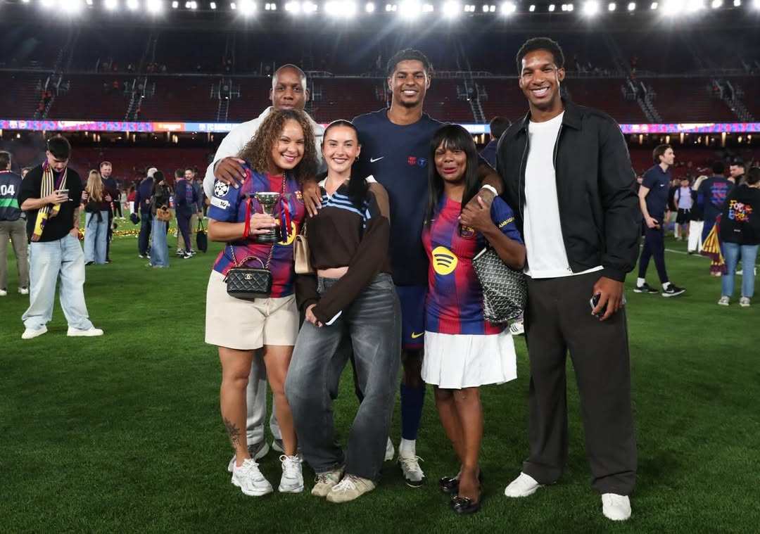 Marcus Rashford with his family and Lucia Loi last month. Photo: @marcusrashford/Instagram