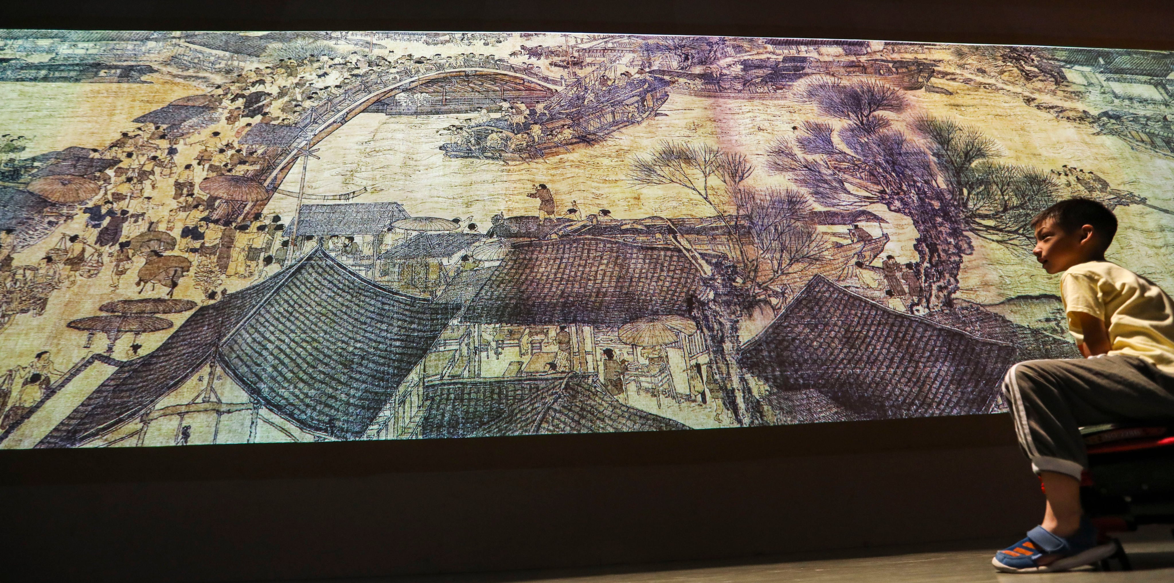 An interactive digital display of “Along the River During the Qingming (Ching Ming) Festival” at the Palace Museum in Beijing in July 2018. Photo: Simon Song