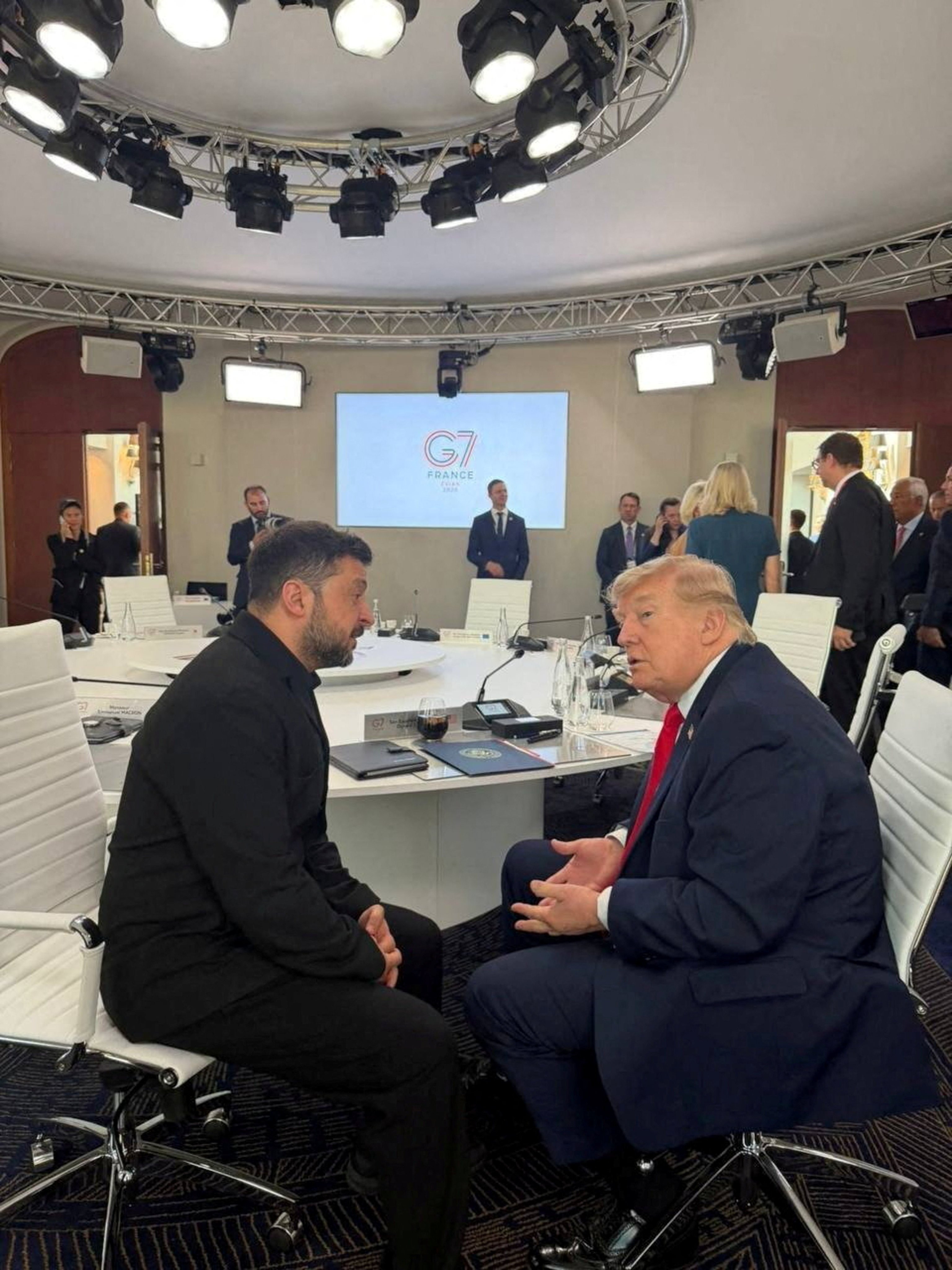 Ukraine’s President Volodymyr Zelensky and US President Donald Trump at the G7 summit. Photo: Ukrainian Presidential Press Service via Reuters