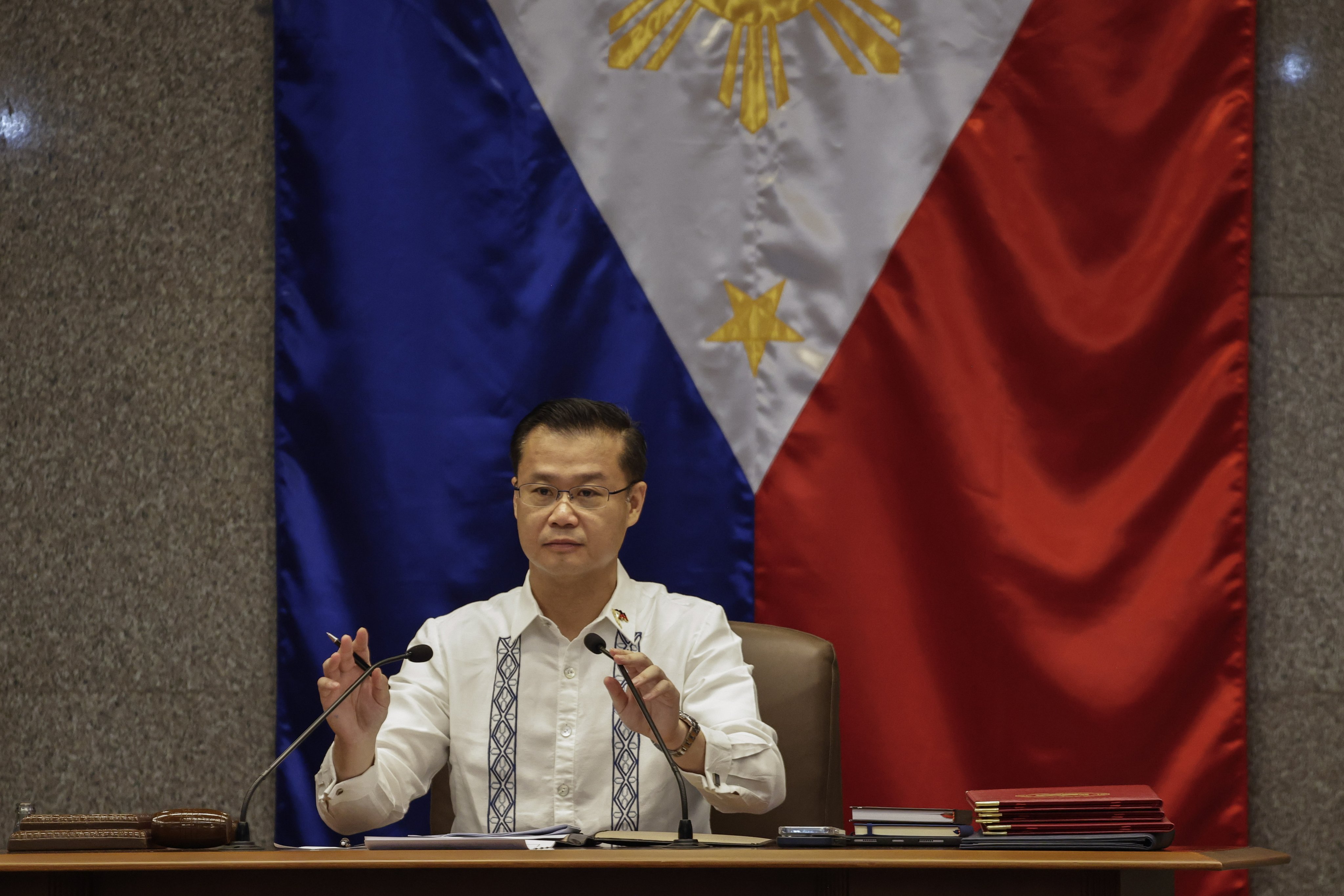 Newly elected Senate President Sherwin Gatchalian presides over a special plenary session on Wednesday. Photo: EPA