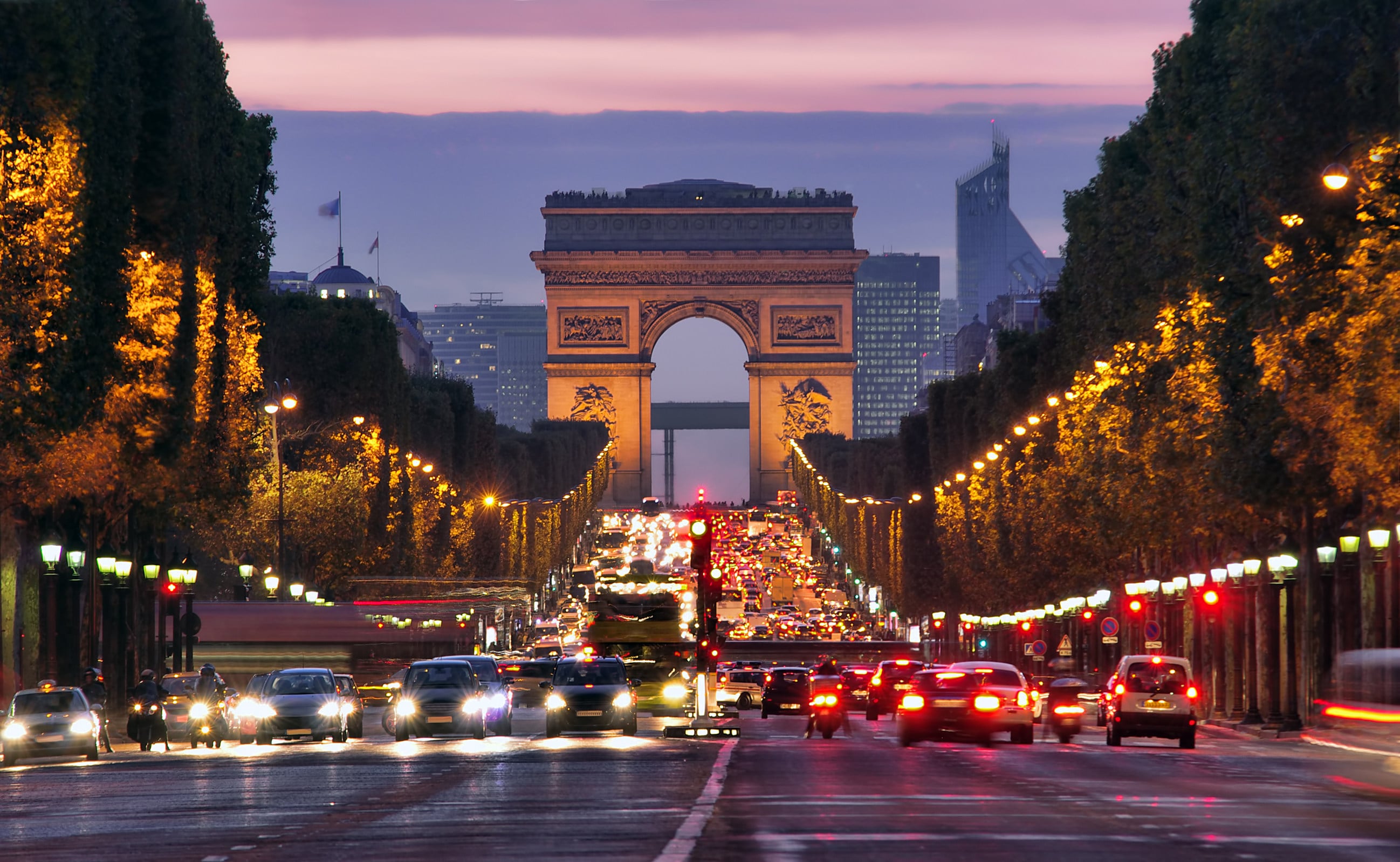 The Champs-Elysees at night near the Arc de Triomphe in Paris. Alibaba Cloud announced today that it has launched its first data centres in France. Photo: Shutterstock