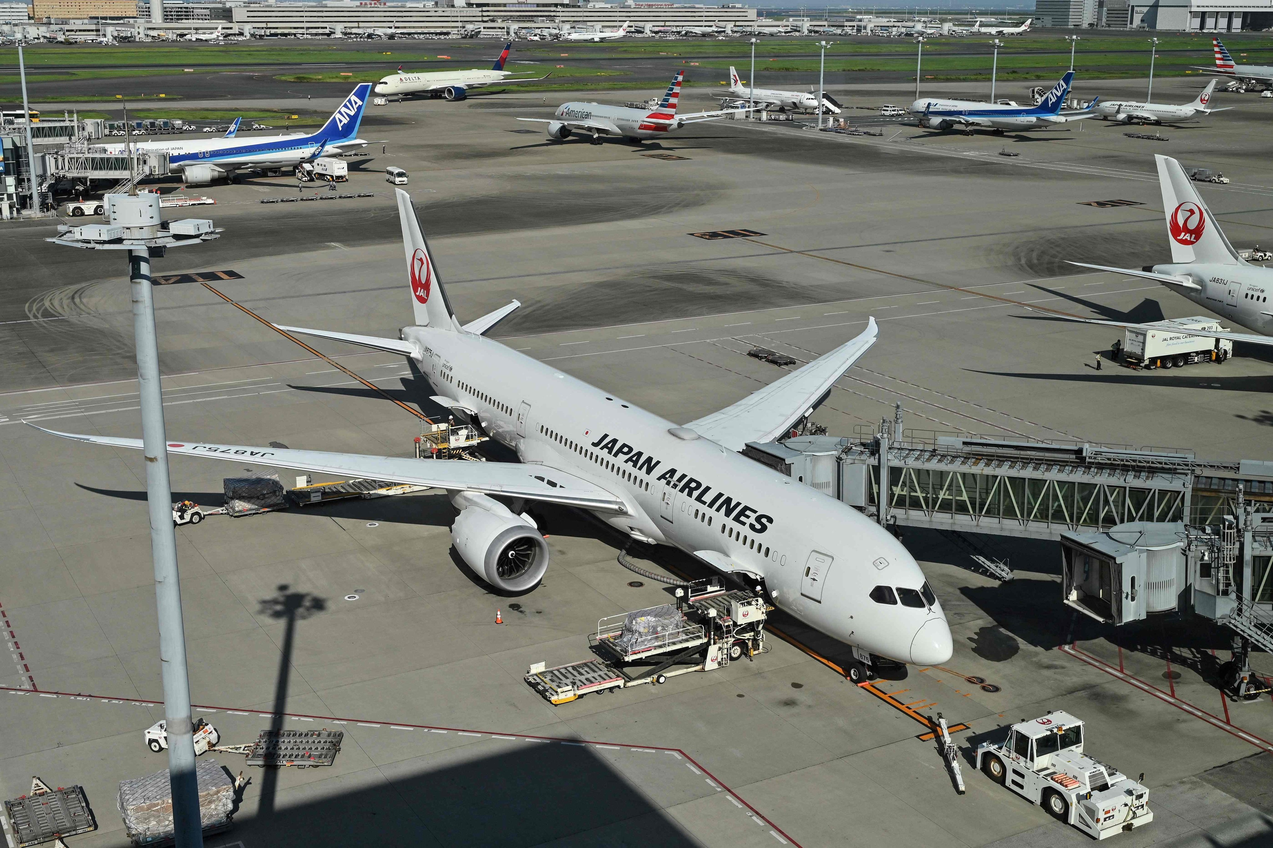 Japan Airlines and All Nippon Airways passenger jets at Tokyo International Airport in Haneda. Photo: AFP
