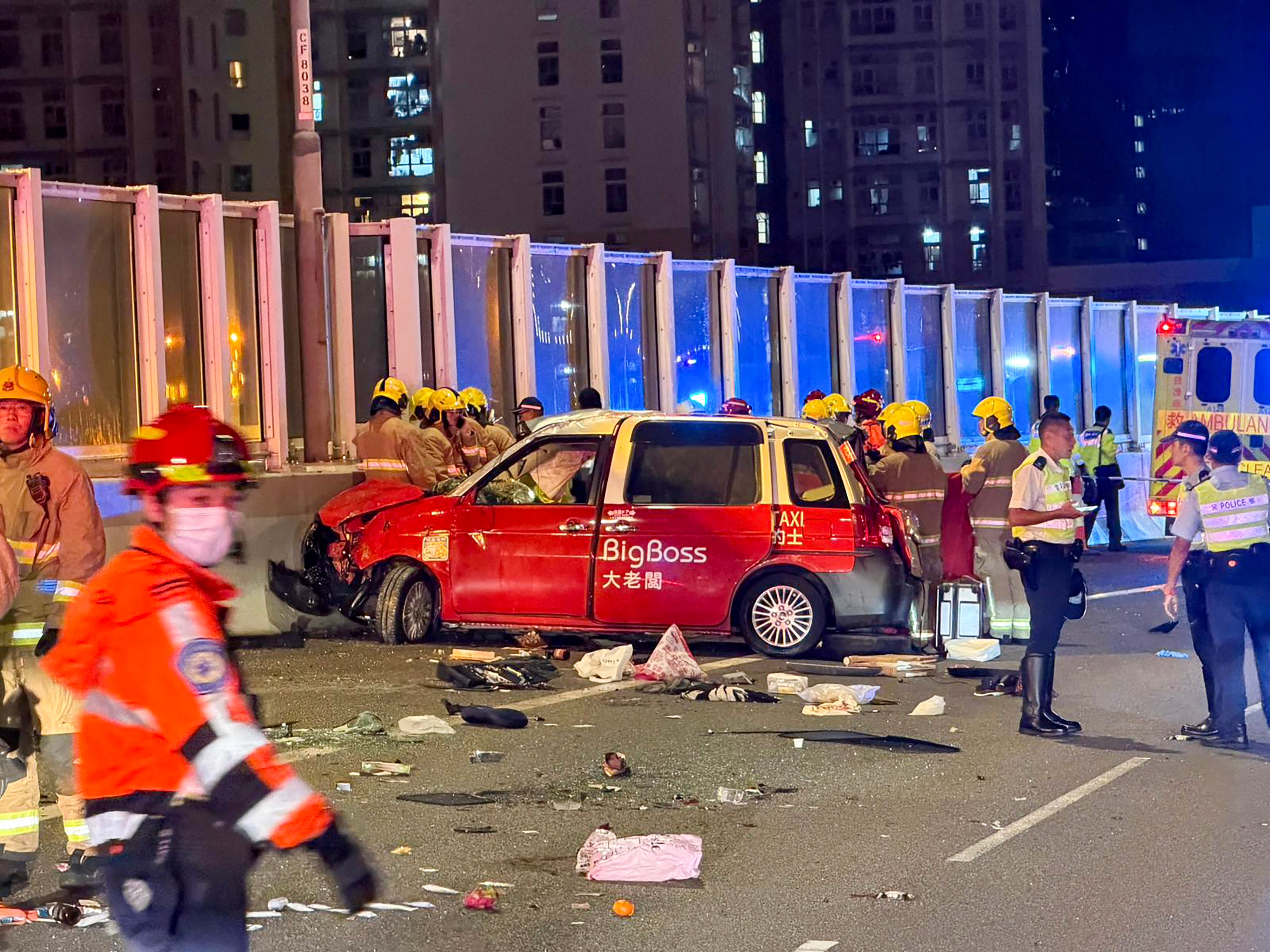 The taxi rolled over at least six times before coming to a stop on the highway. Photo: Handout