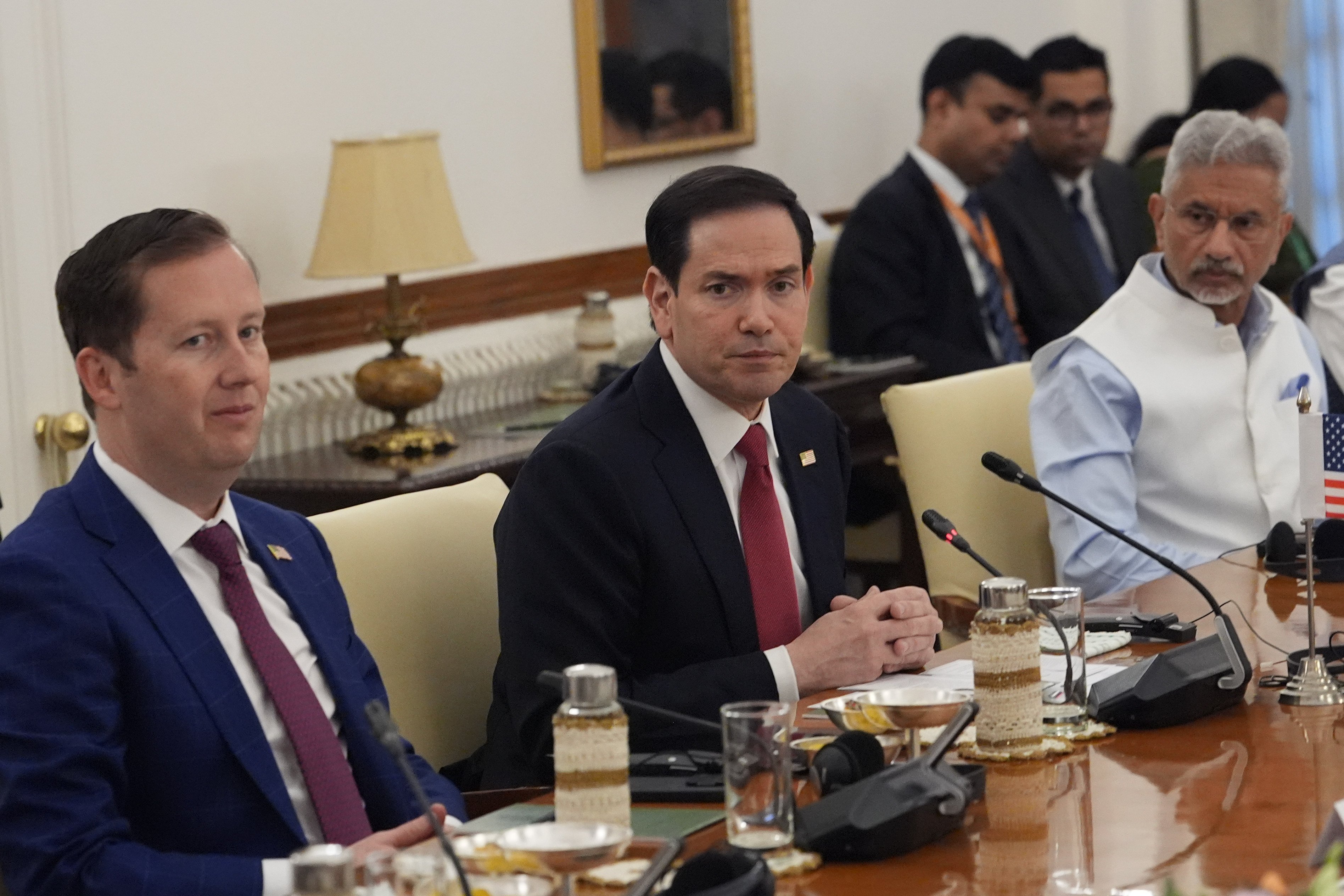US Secretary of State Marco Rubio at a meeting with India’s External Affairs Minister S. Jaishankar during his visit to New Delhi on May 26. Photo: AP