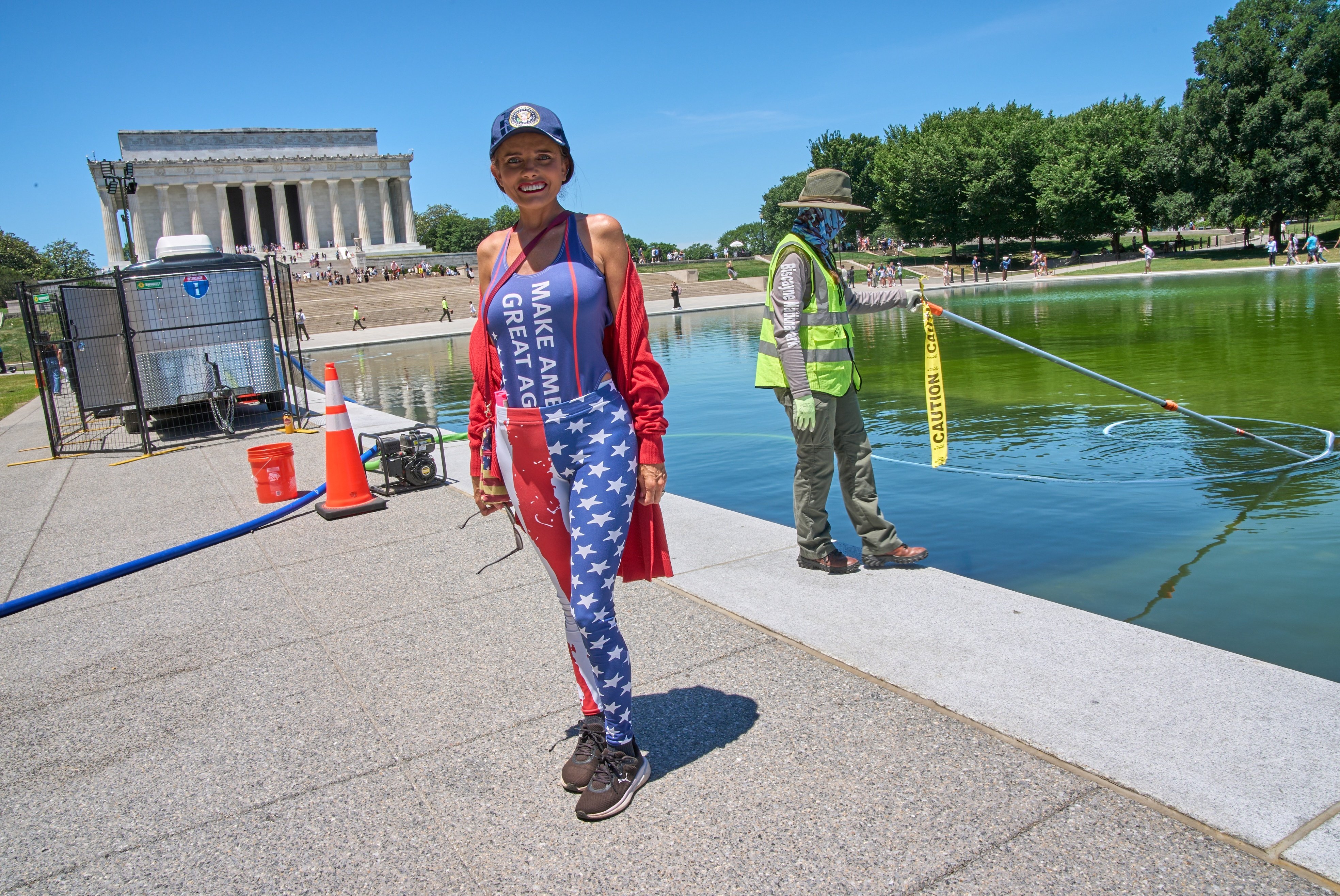 Ariana Pettit of Las Vegas poses for a portrait as the Lincoln Memorial Reflecting Pool is cleaned of algae on Tuesday. Photo: AP