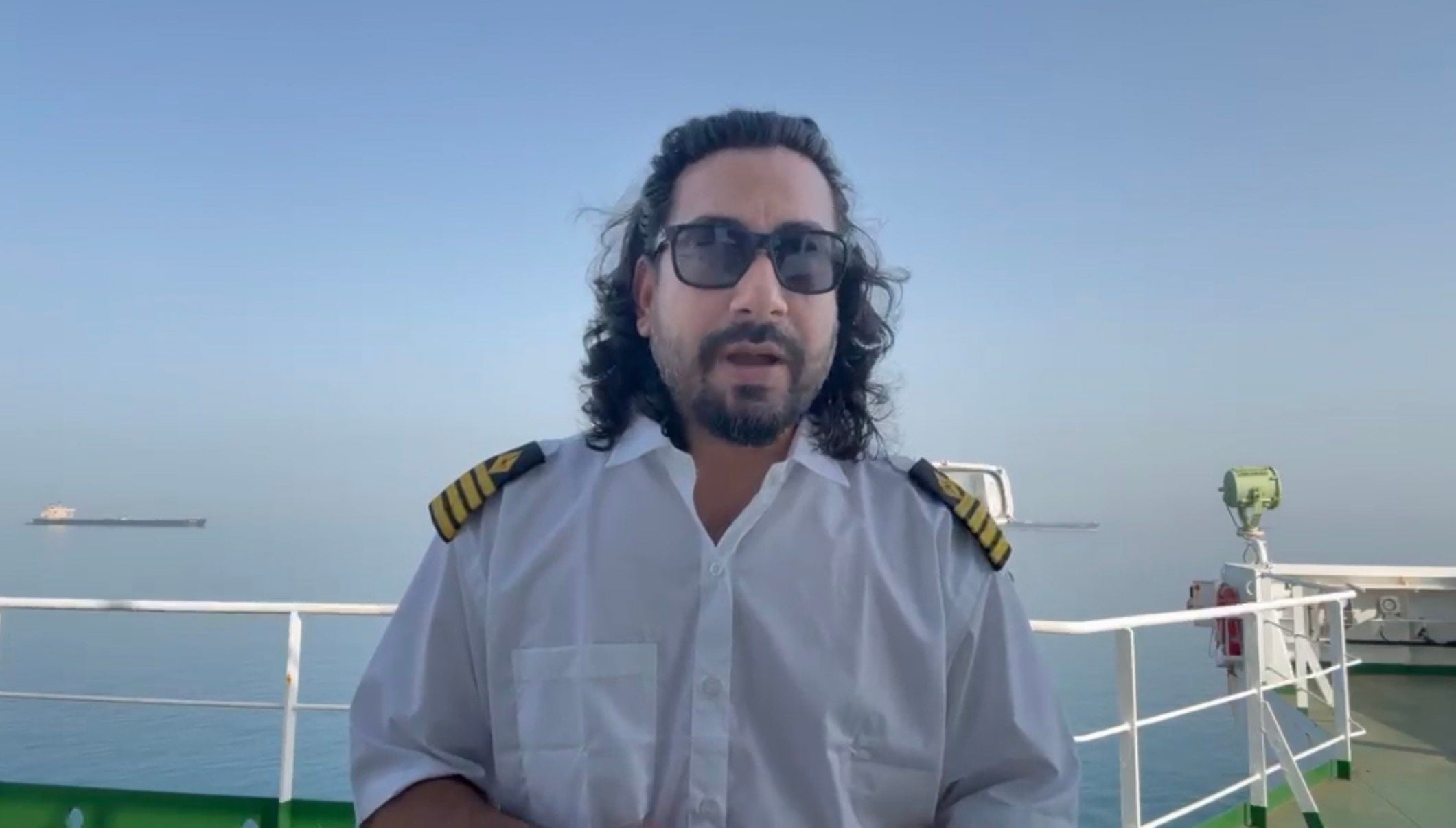 Captain Raman Kapoor, who was stranded in the Persian Gulf for 75 days, seen in a still from a video he made while trapped. Photo: Handout