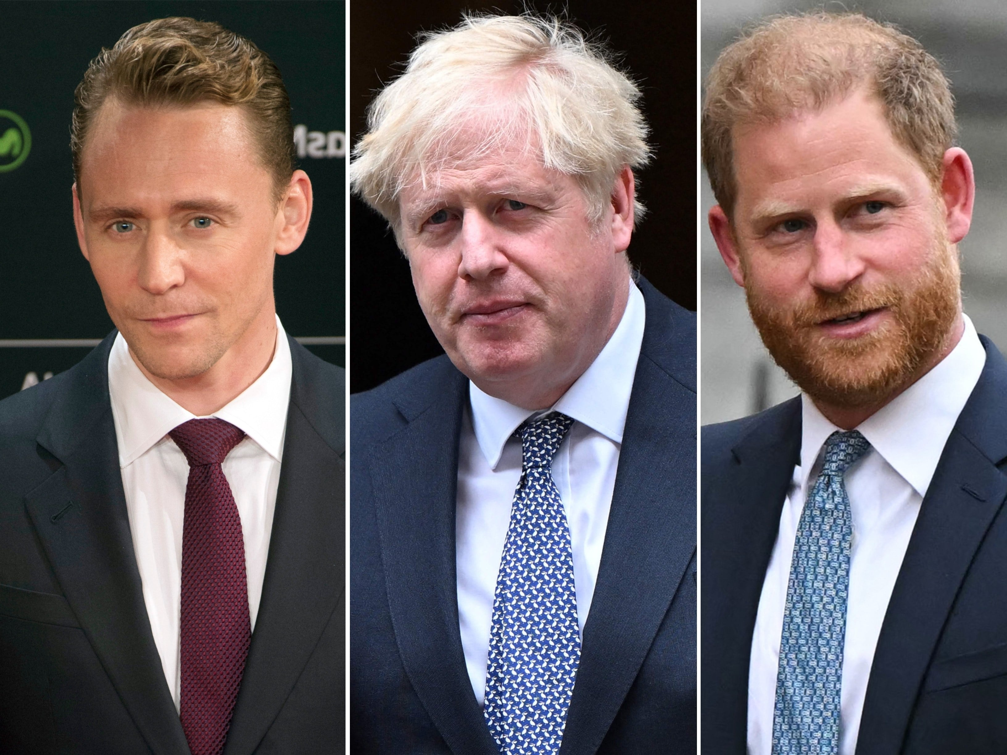 Former Eton College students: actor Tom Hiddleston, former British prime minister Boris Johnson and Prince Harry. Photos: AP, AFP