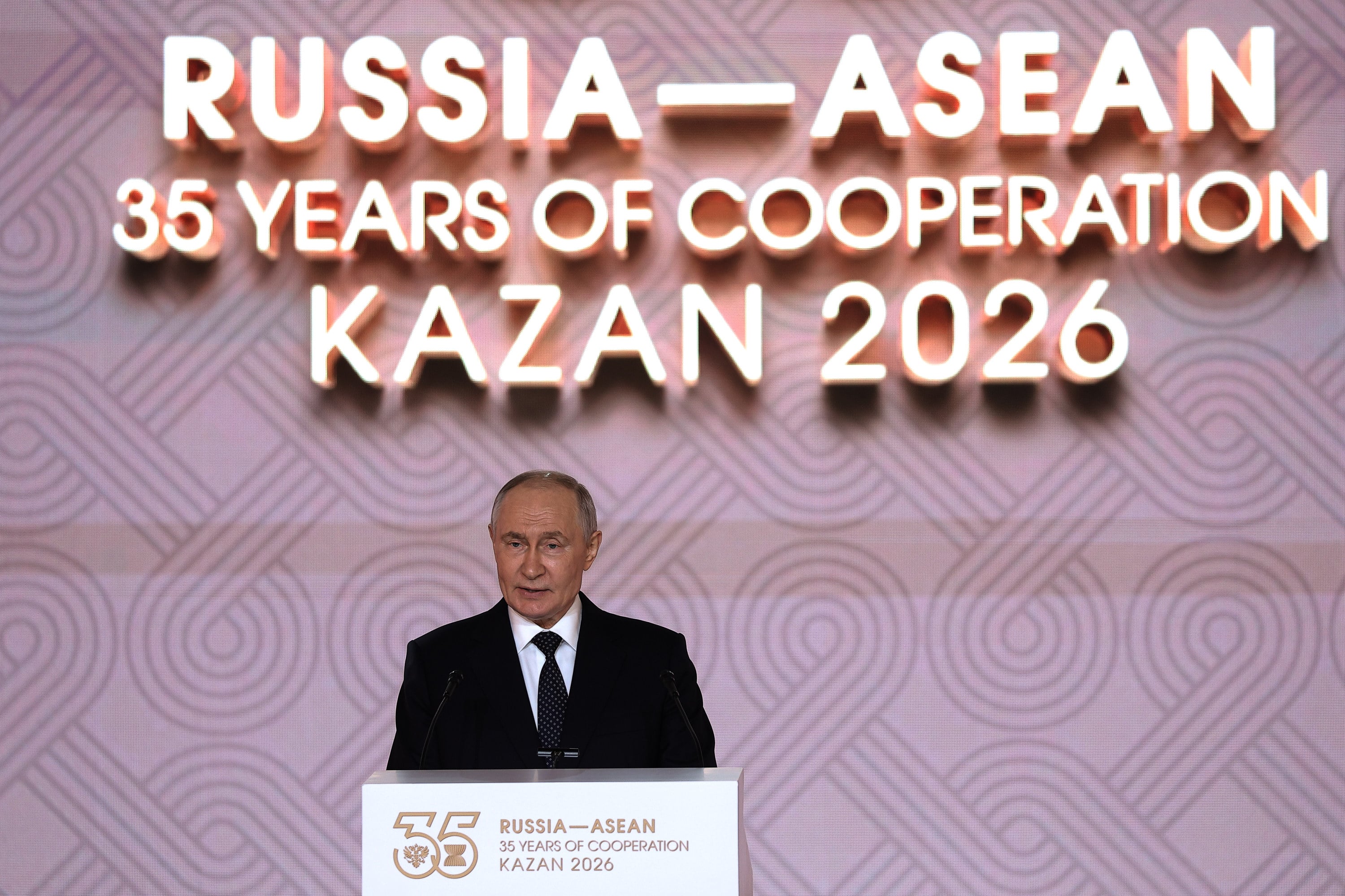 Russian President Vladimir Putin speaks during a gala dinner on the sidelines of the Russia-Asean summit in Kazan, Russia, on Wednesday. Photo: Handout/AP