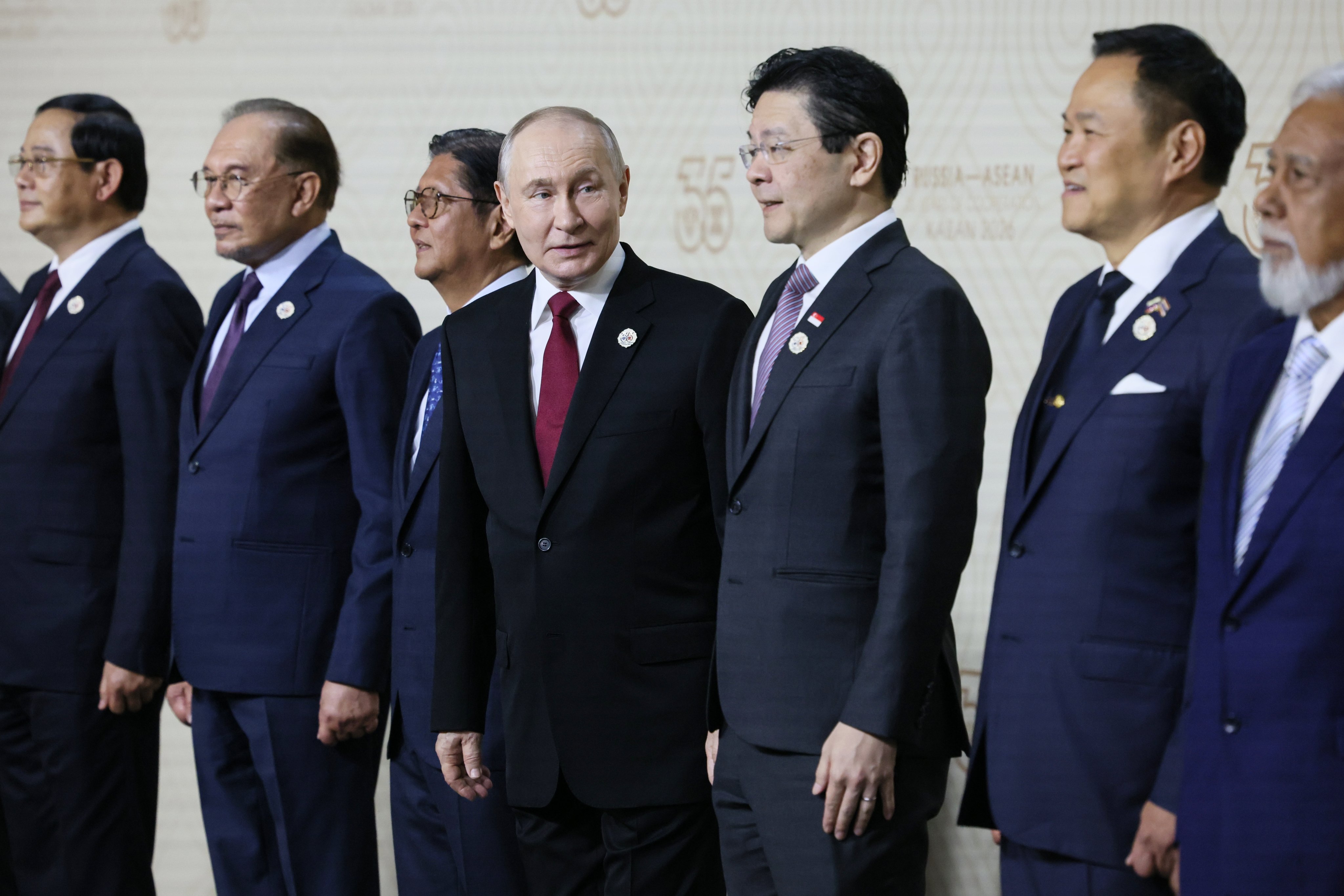 Russian President Vladimir Putin (centre) with  Southeast Asian leaders at the Russia-Asean Summit in Kazan on Thursday. Photo: EPA