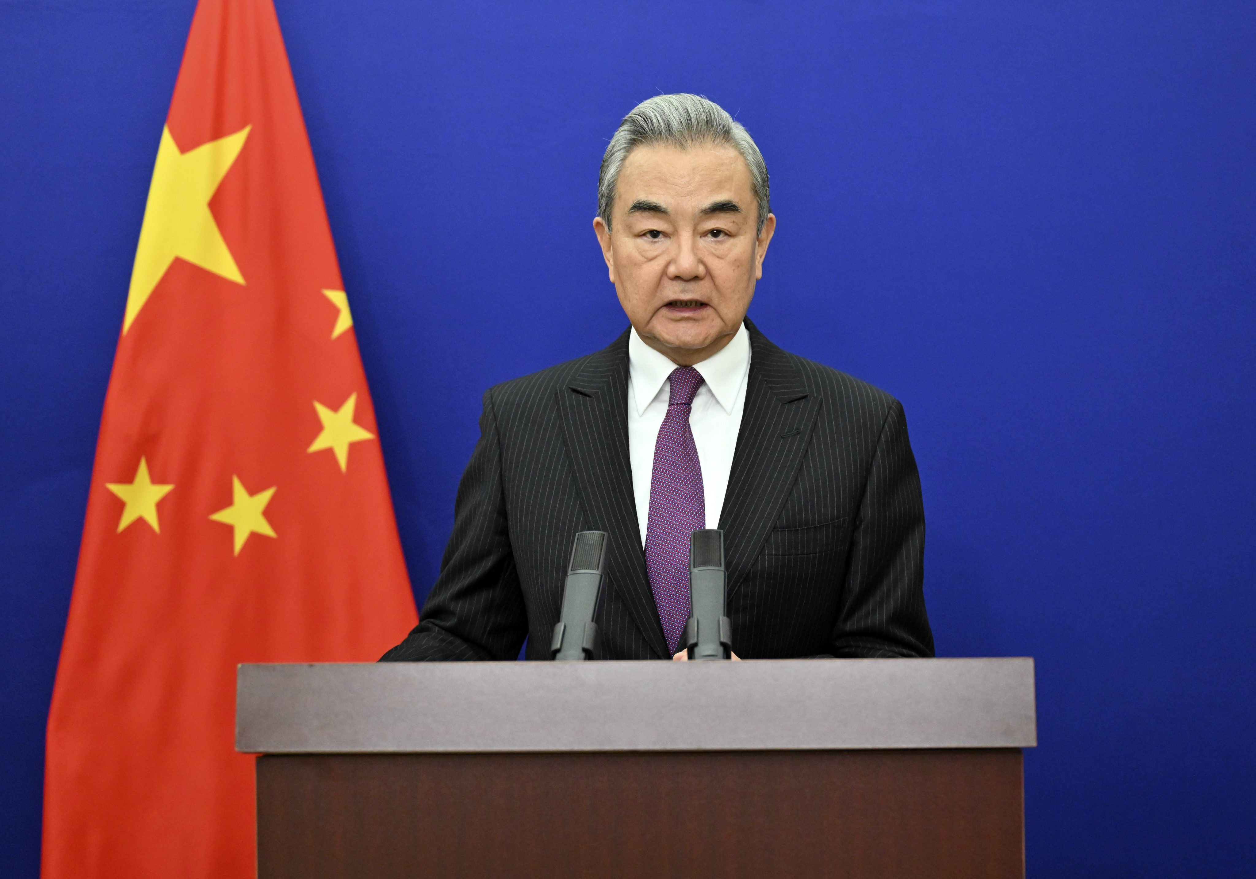 Chinese Foreign Minister Wang Yi gives a speech via video link at the high-level segment of the 61st session of the UN Human Rights Council, in Beijing on February 23. Photo: Xinhua